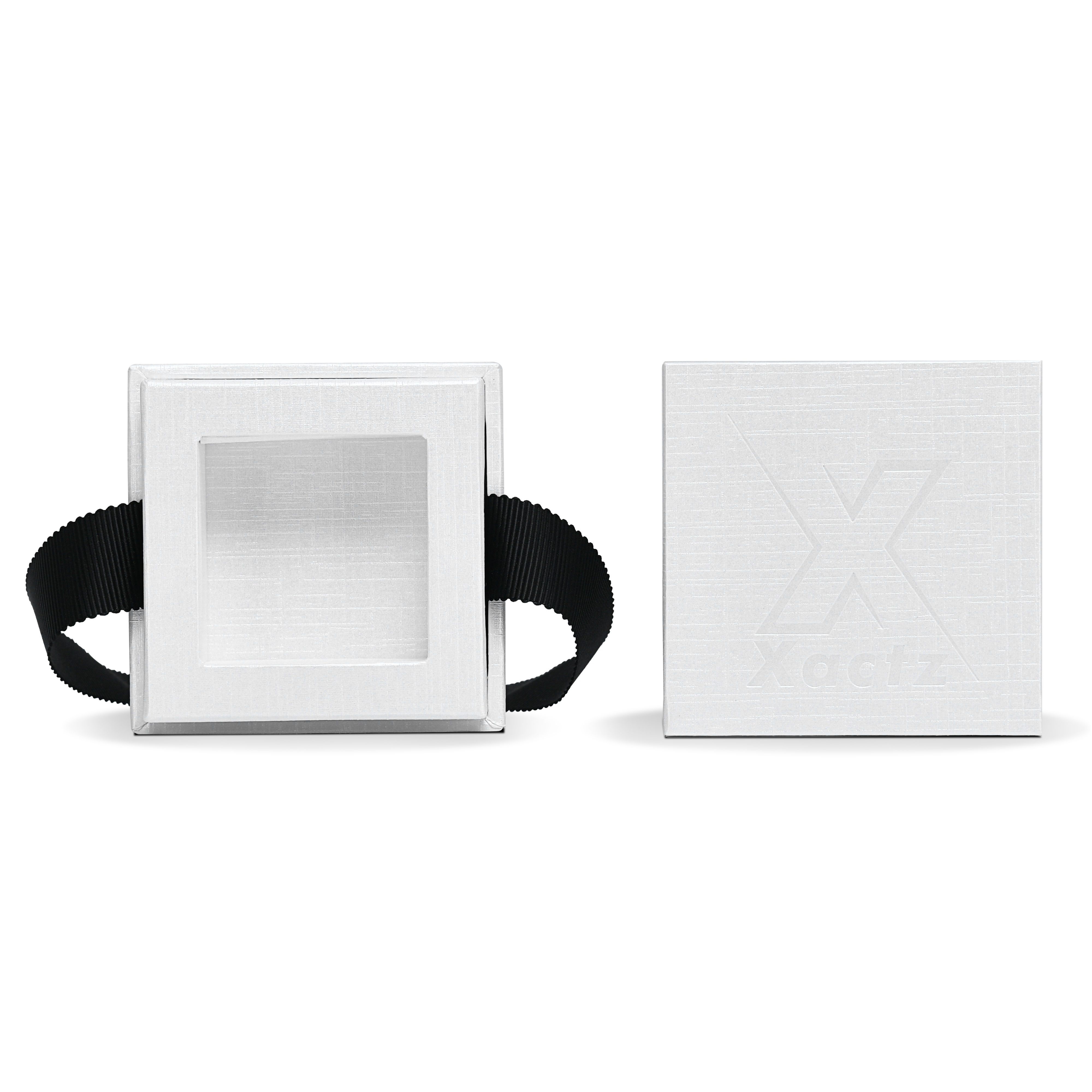 Premium Crystal White Textured Gold Embossed Hot Stamped Rigid Lid and Base Gift Box with Ribbon Closure