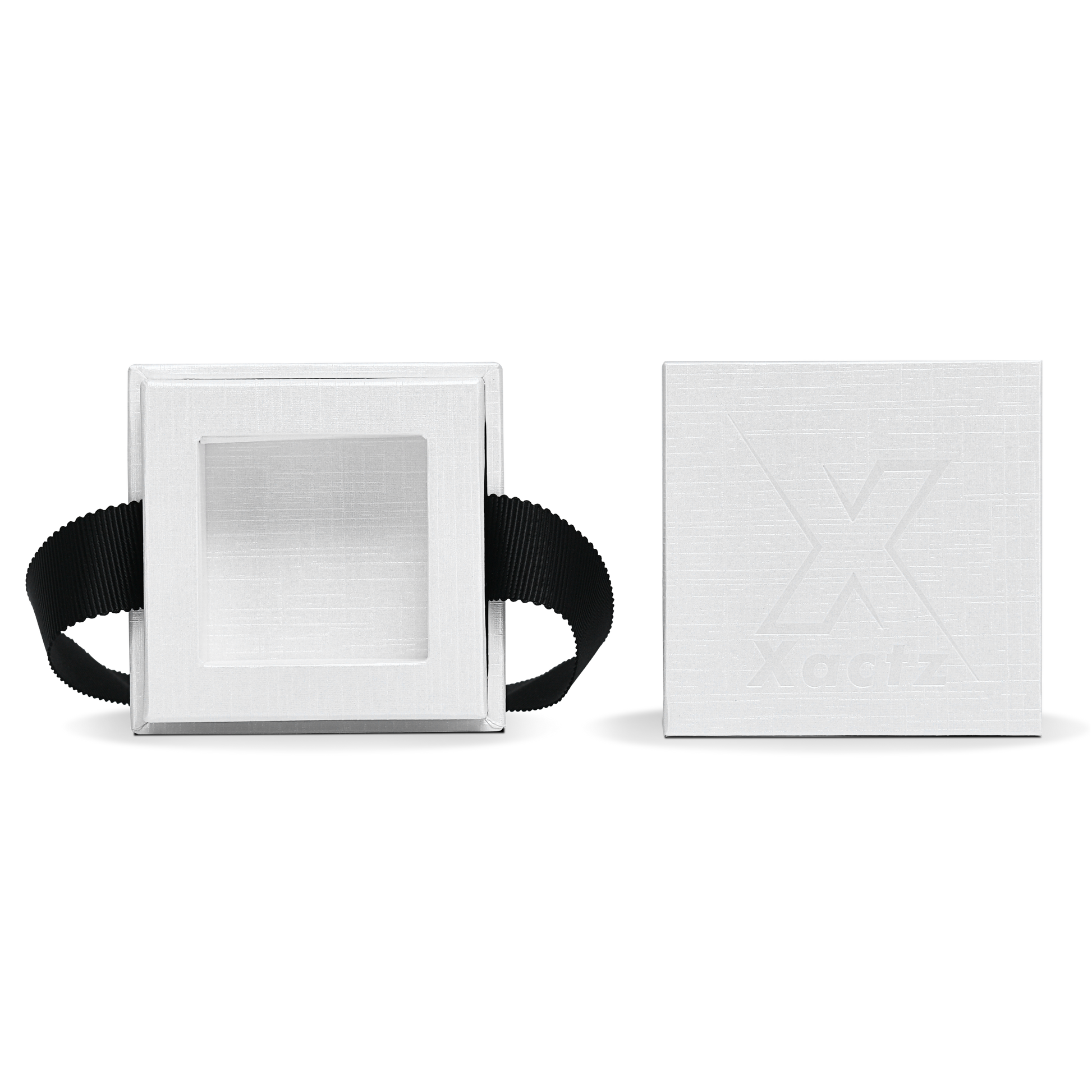 Premium Crystal White Textured Gold Embossed Hot Stamped Rigid Lid and Base Gift Box with Ribbon Closure