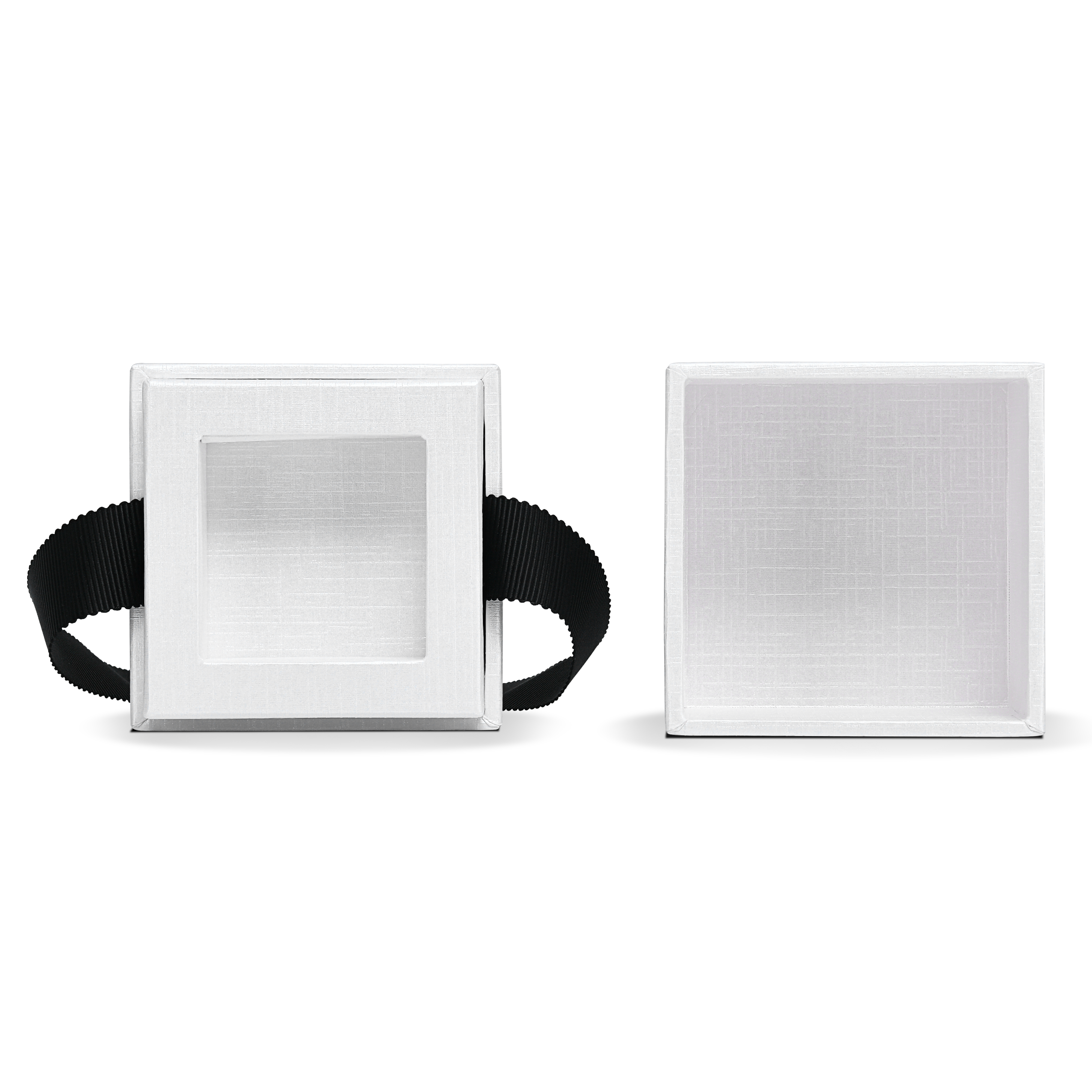 Premium Crystal White Textured Gold Embossed Hot Stamped Rigid Lid and Base Gift Box with Ribbon Closure