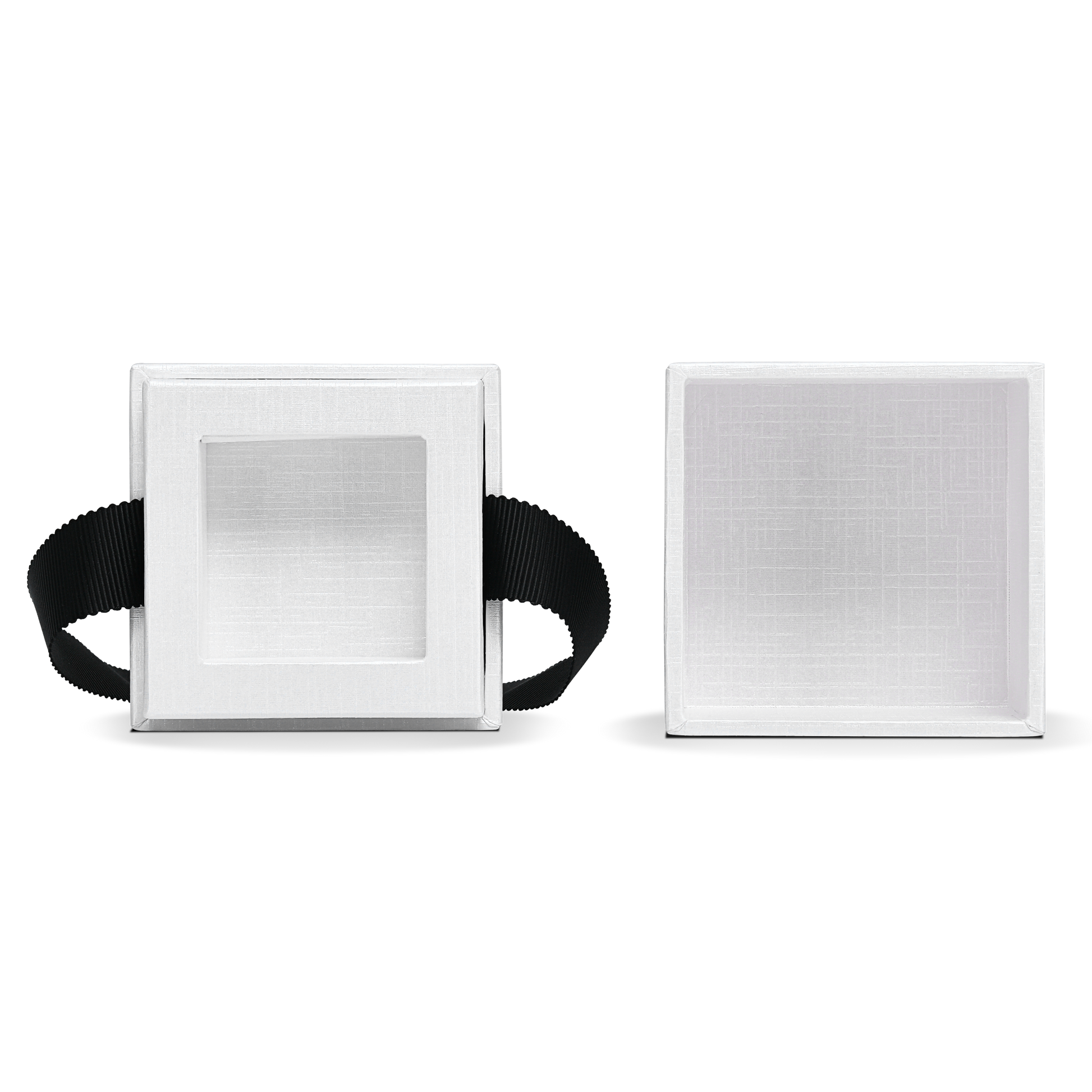 Premium Crystal White Textured Gold Embossed Hot Stamped Rigid Lid and Base Gift Box with Ribbon Closure