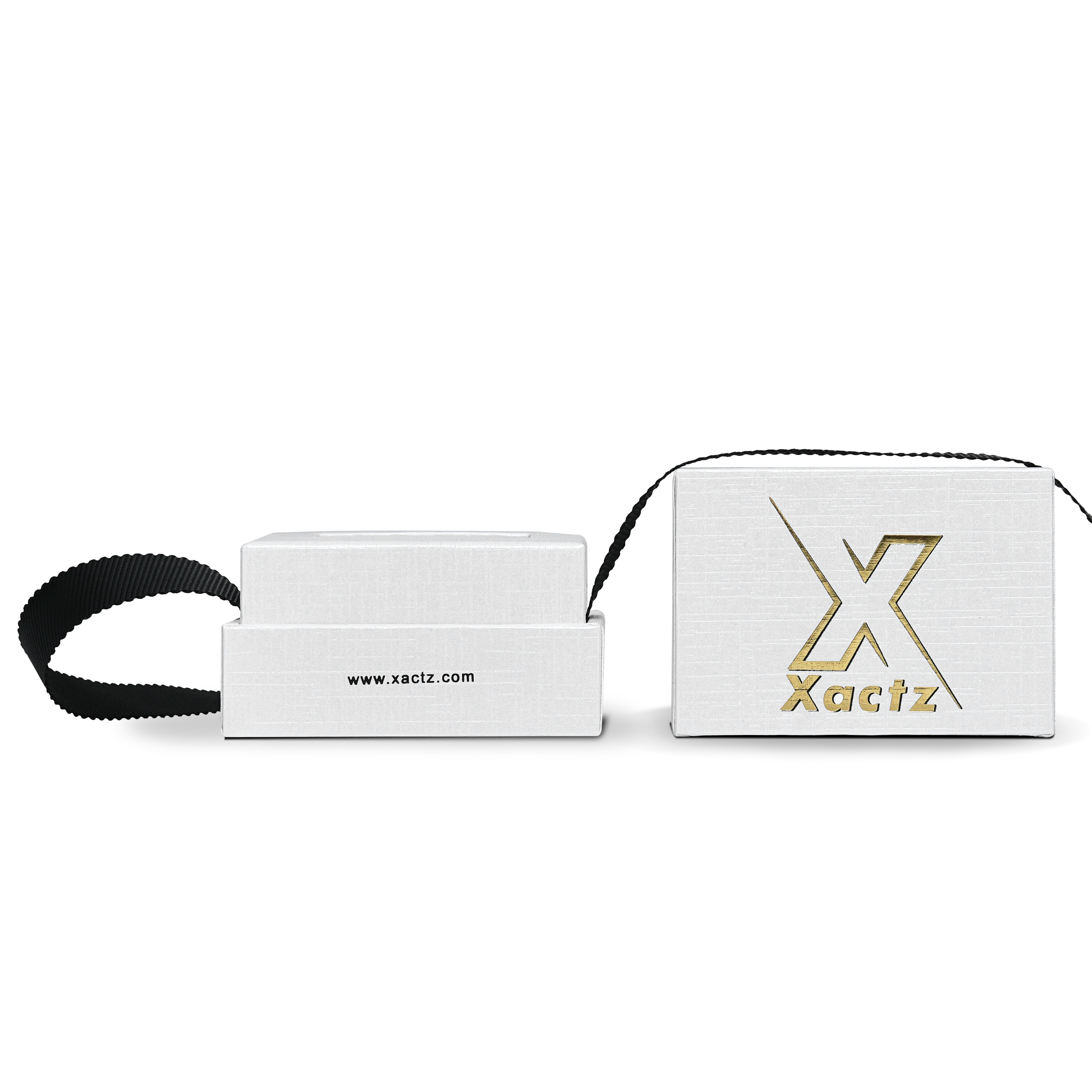 Premium Crystal White Textured Gold Embossed Hot Stamped Rigid Lid and Base Gift Box with Ribbon Closure