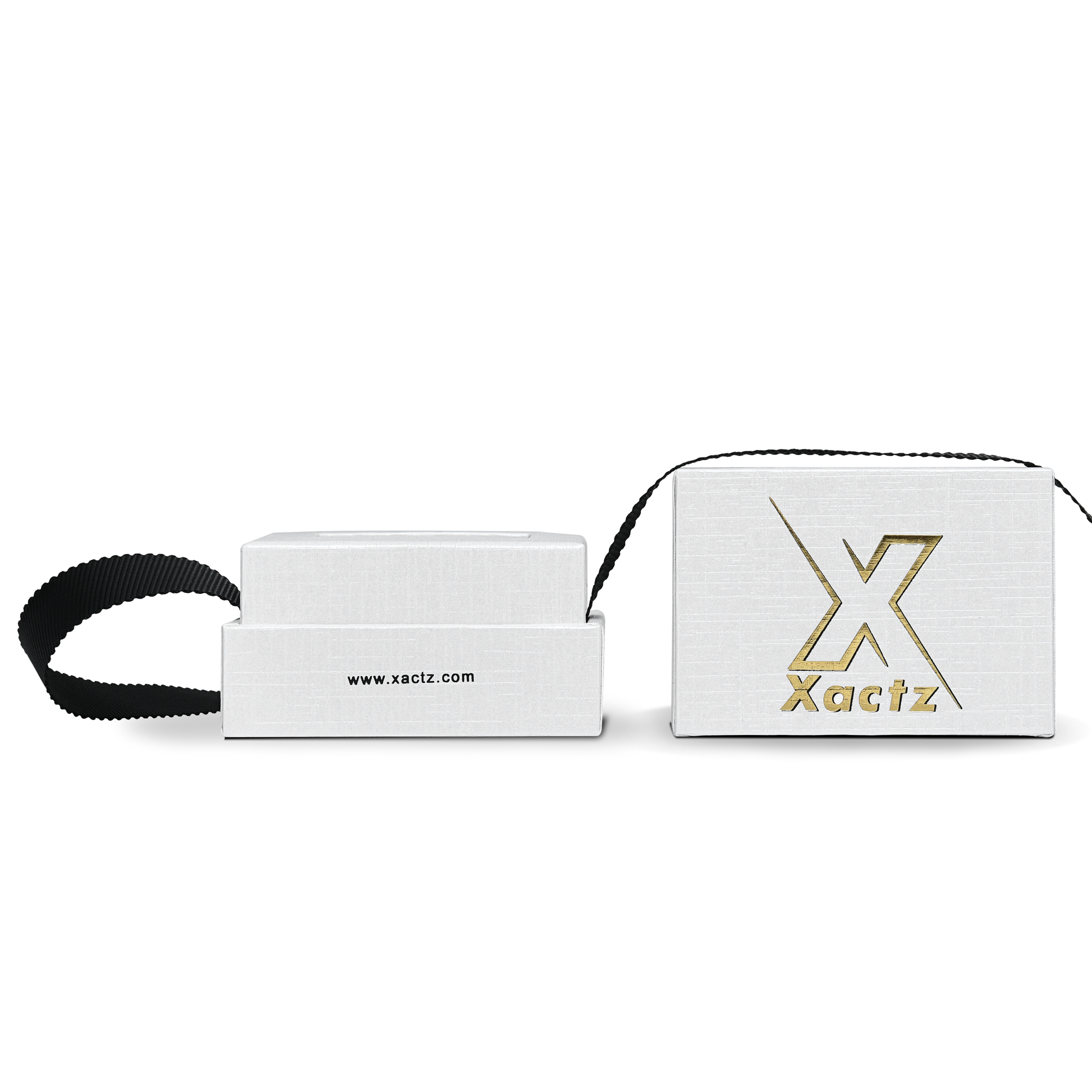 Premium Crystal White Textured Gold Embossed Hot Stamped Rigid Lid and Base Gift Box with Ribbon Closure