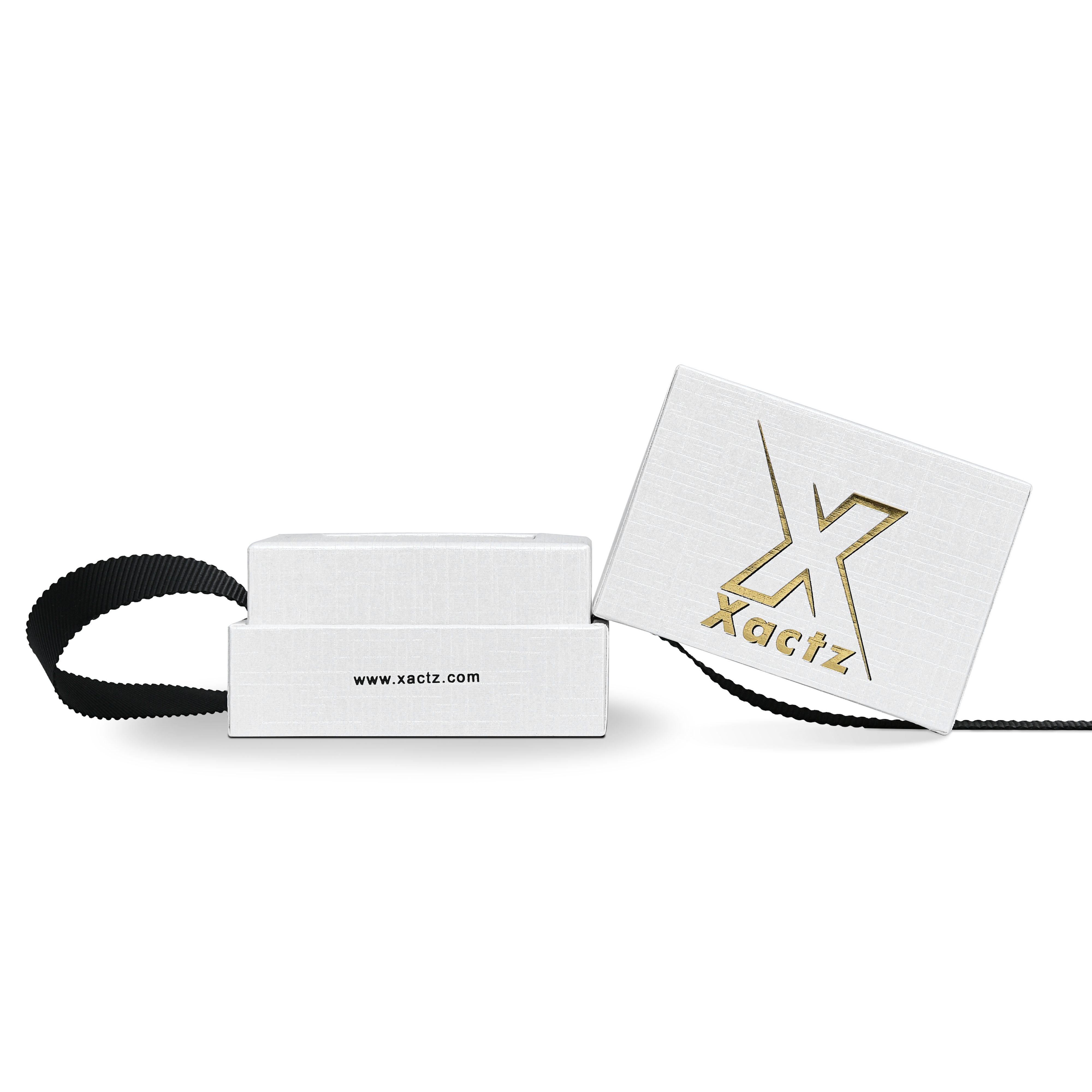 Premium Crystal White Textured Gold Embossed Hot Stamped Rigid Lid and Base Gift Box with Ribbon Closure