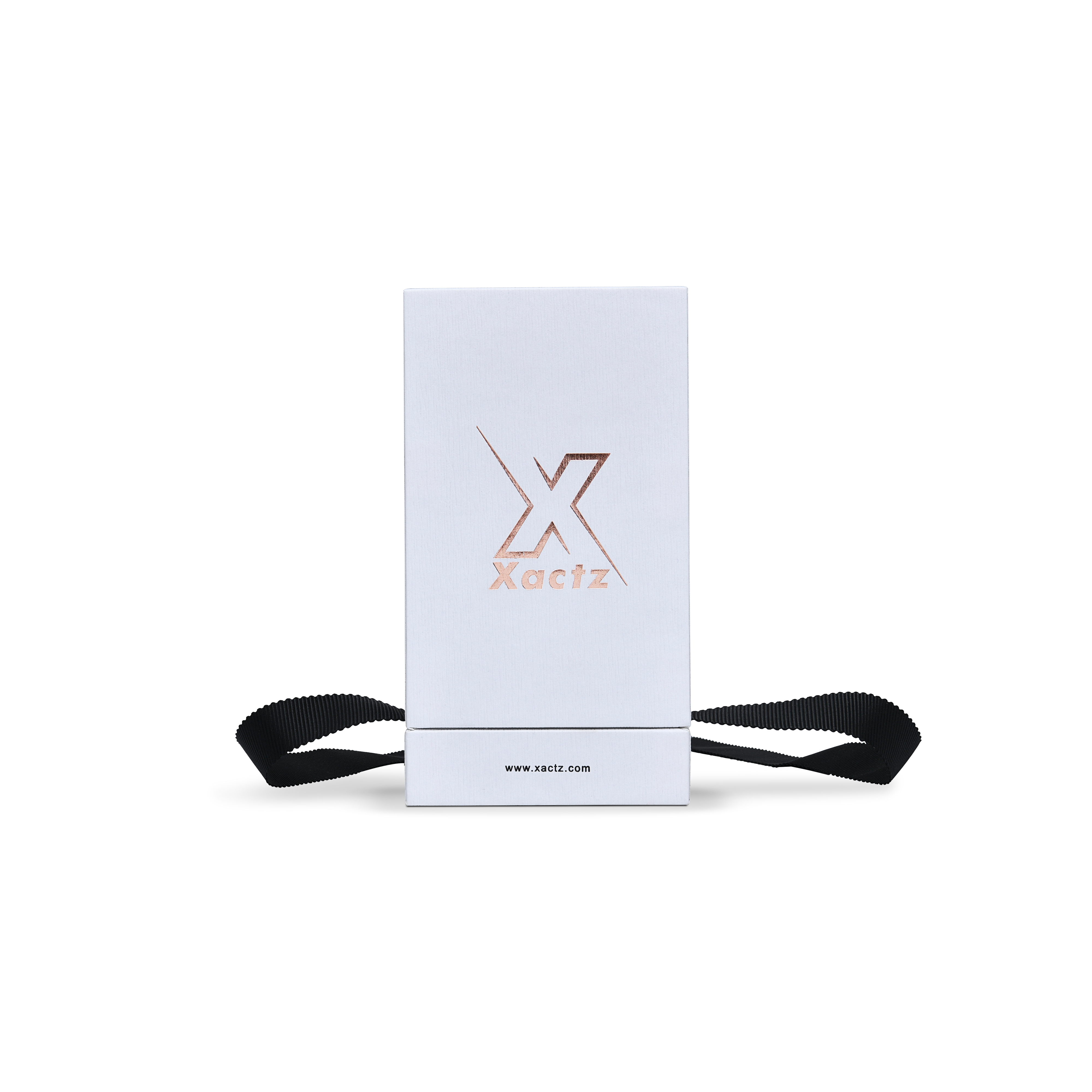 Premium Crystal White Textured Gold Hot Stamped Extra Tall Rigid Gift Box with Ribbon Closure