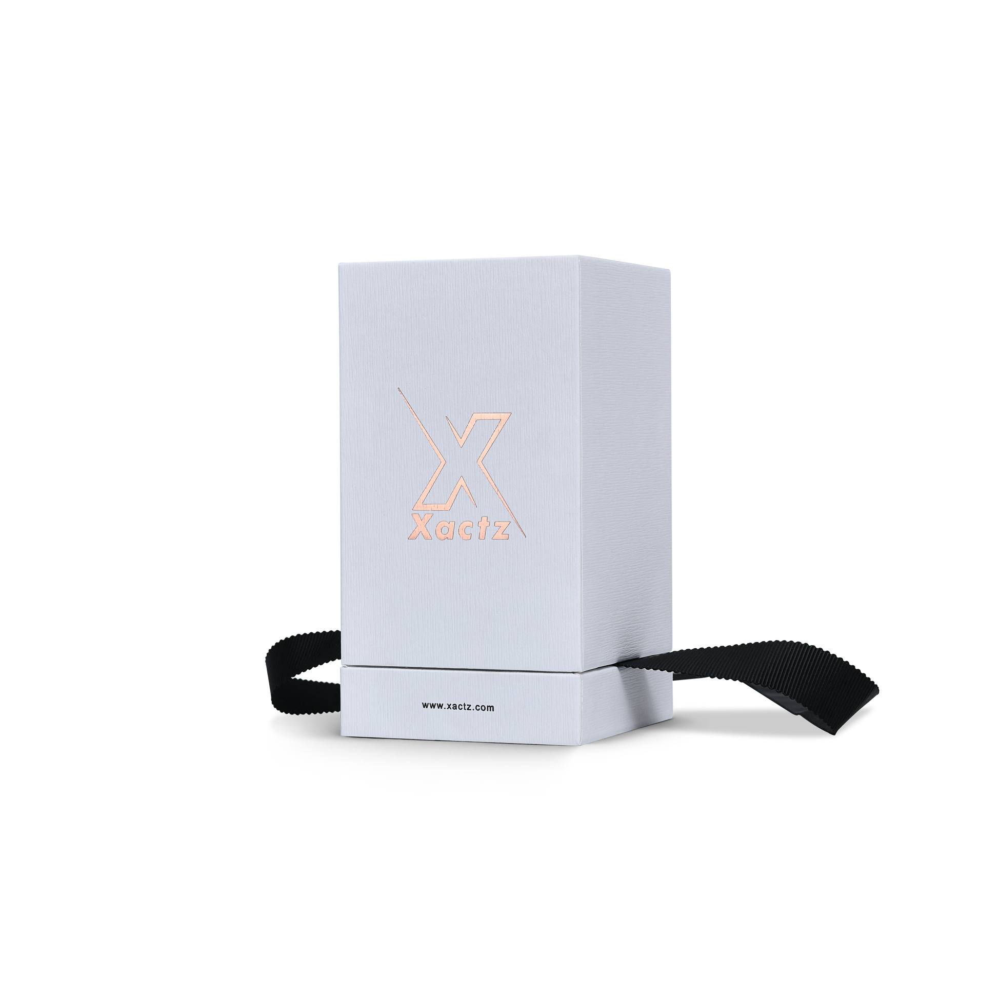 Premium Crystal White Textured Gold Hot Stamped Extra Tall Rigid Gift Box with Ribbon Closure