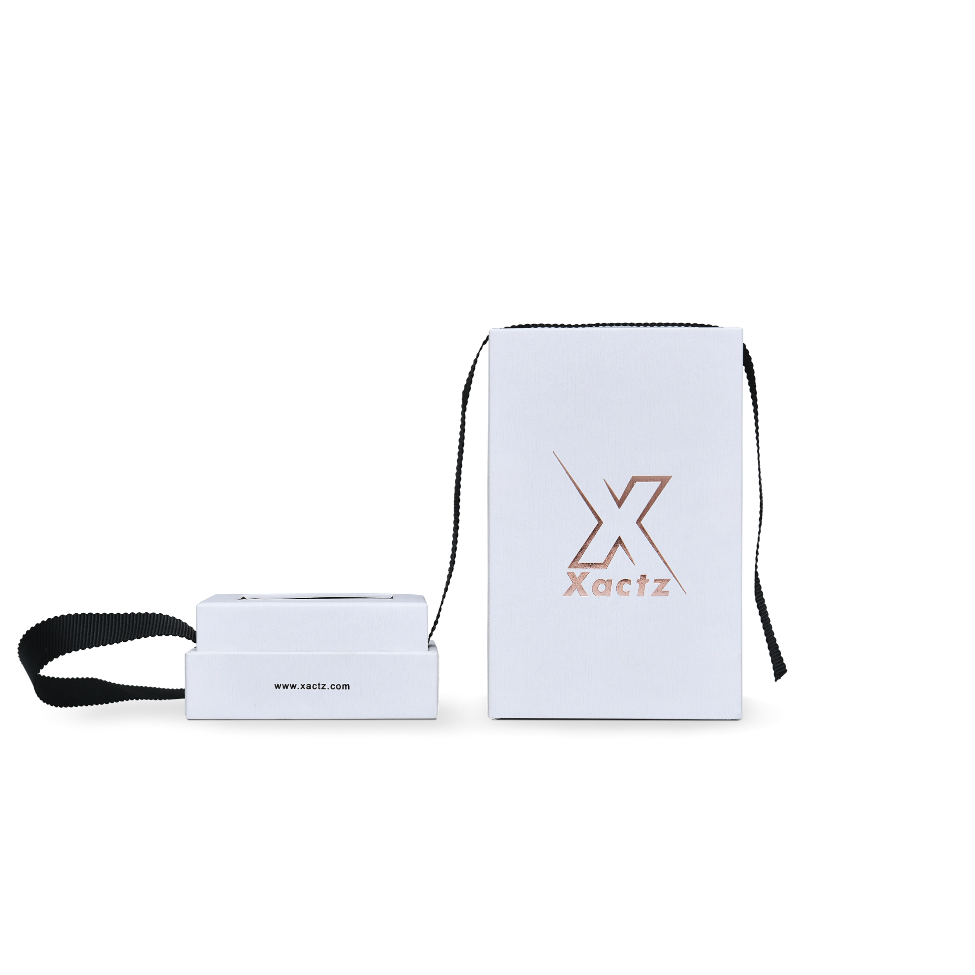 Premium Crystal White Textured Gold Hot Stamped Extra Tall Rigid Gift Box with Ribbon Closure