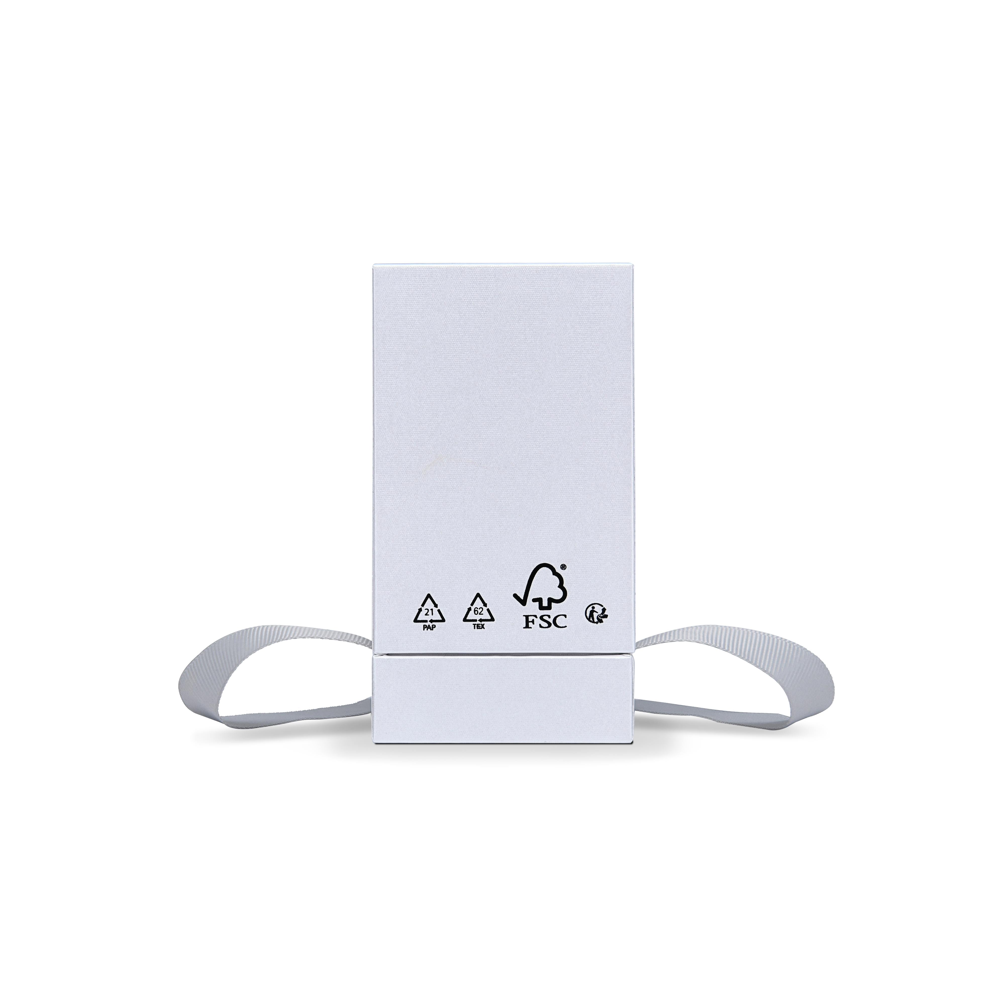 Premium Crystal White Textured Matte Silver Embossed Hot Stamped Extra Tall Rigid Gift Box with Ribbon Closure