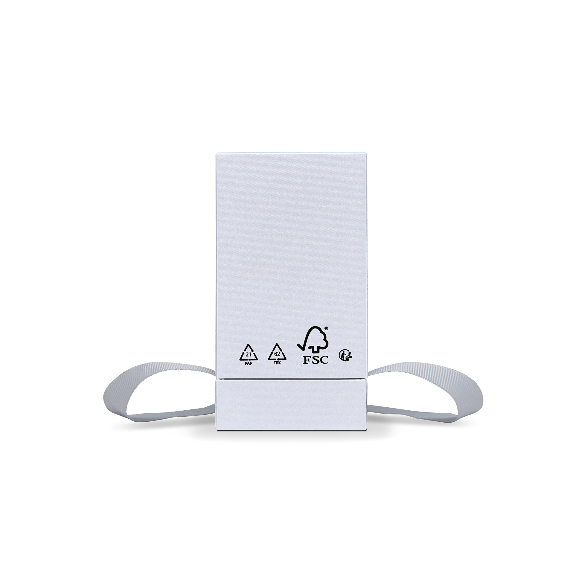 Premium Crystal White Textured Matte Silver Embossed Hot Stamped Extra Tall Rigid Gift Box with Ribbon Closure