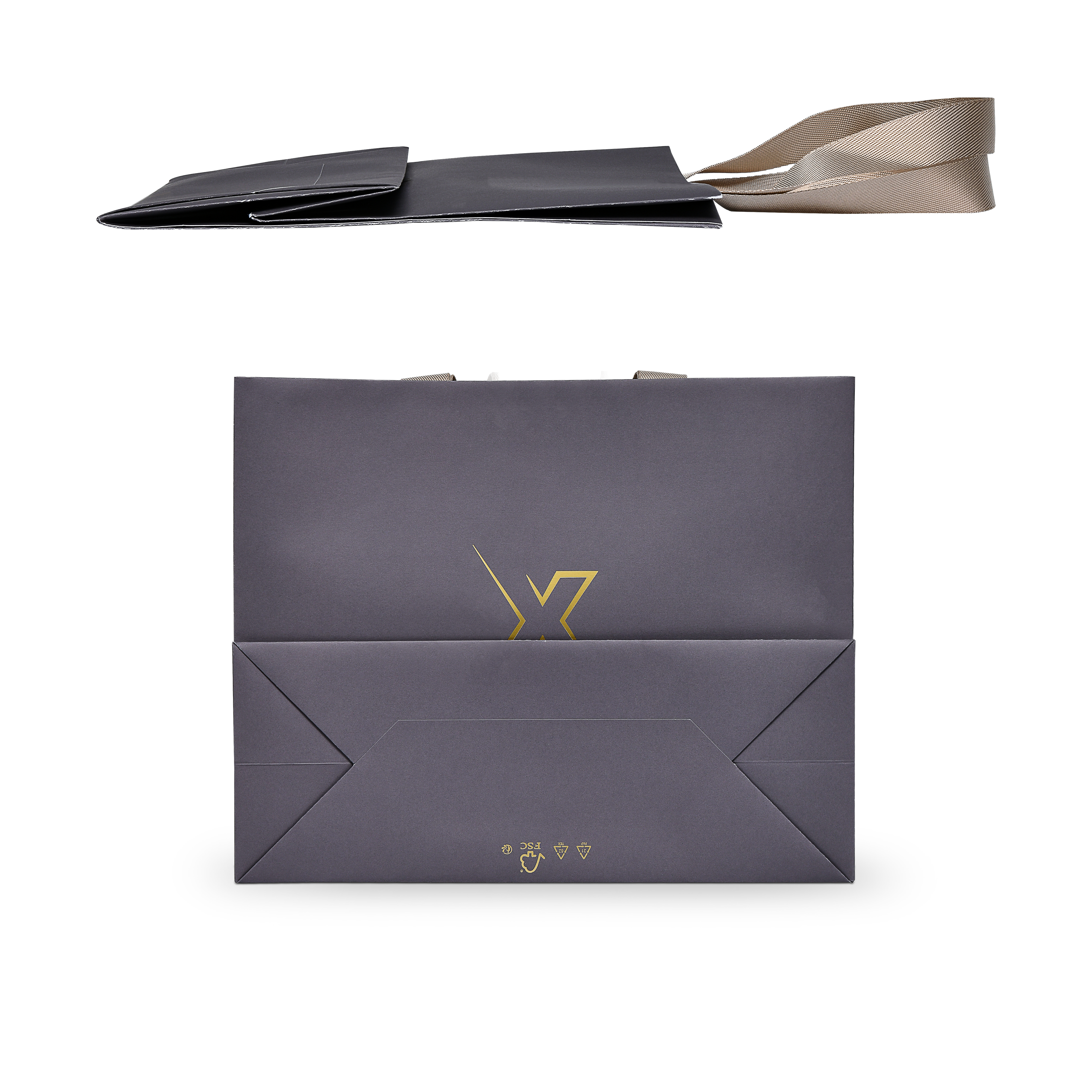 Premium Dark Navy Shopping Bag with Gold Foil and Beige Rope Handles