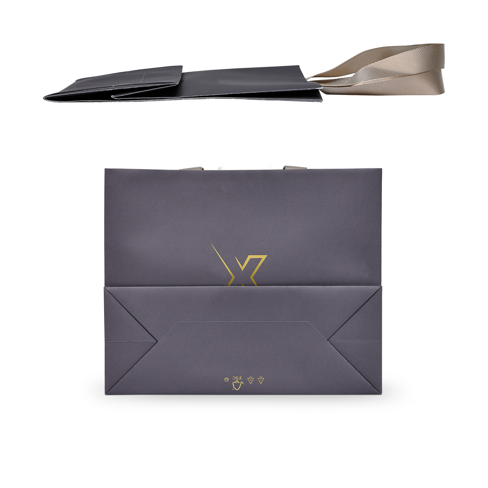 Premium Dark Navy Shopping Bag with Gold Foil and Beige Rope Handles