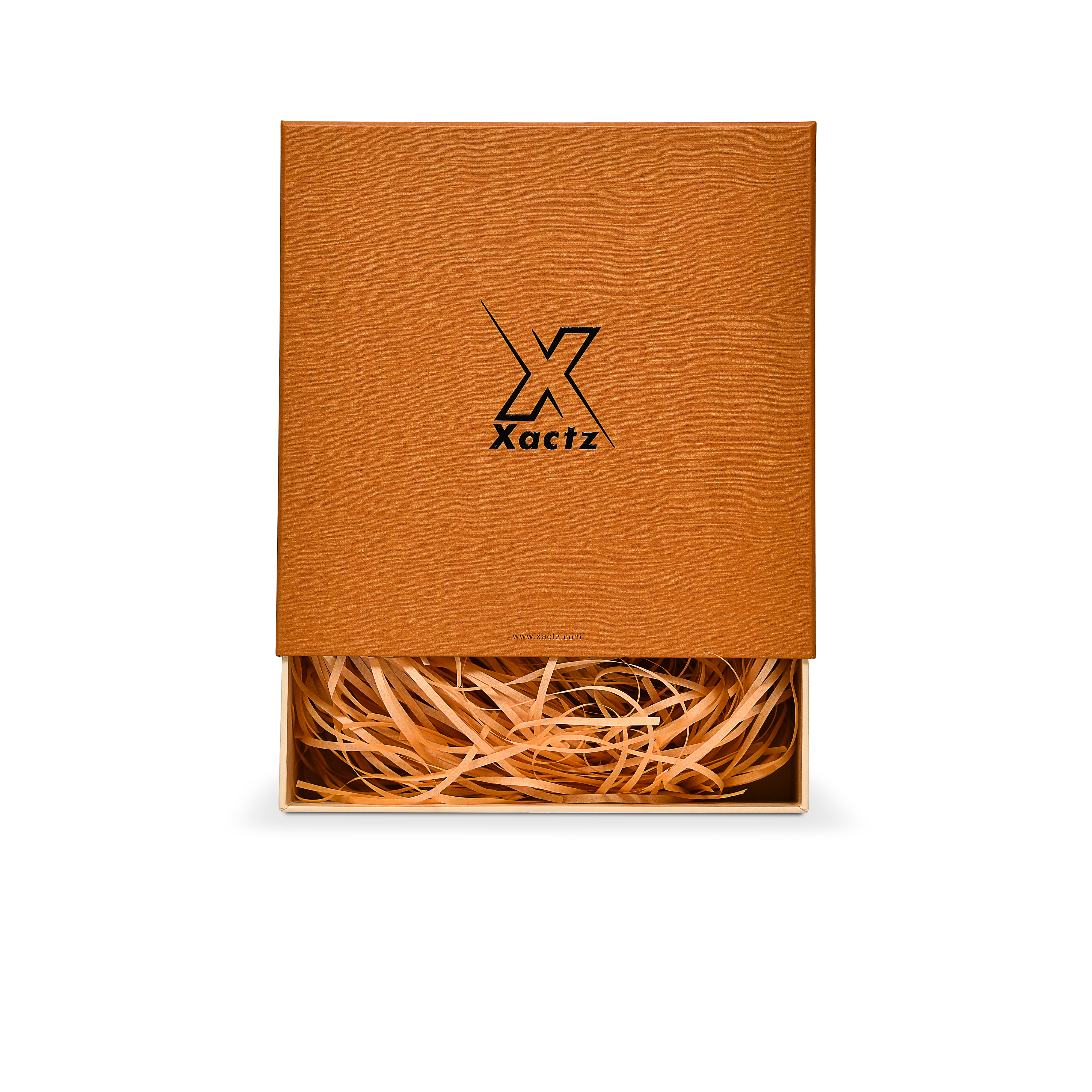 Premium Earth Yellow Embossed Black Gold Foil Rigid Drawer-Style Luxury Gift Box with Natural Raffia Fill