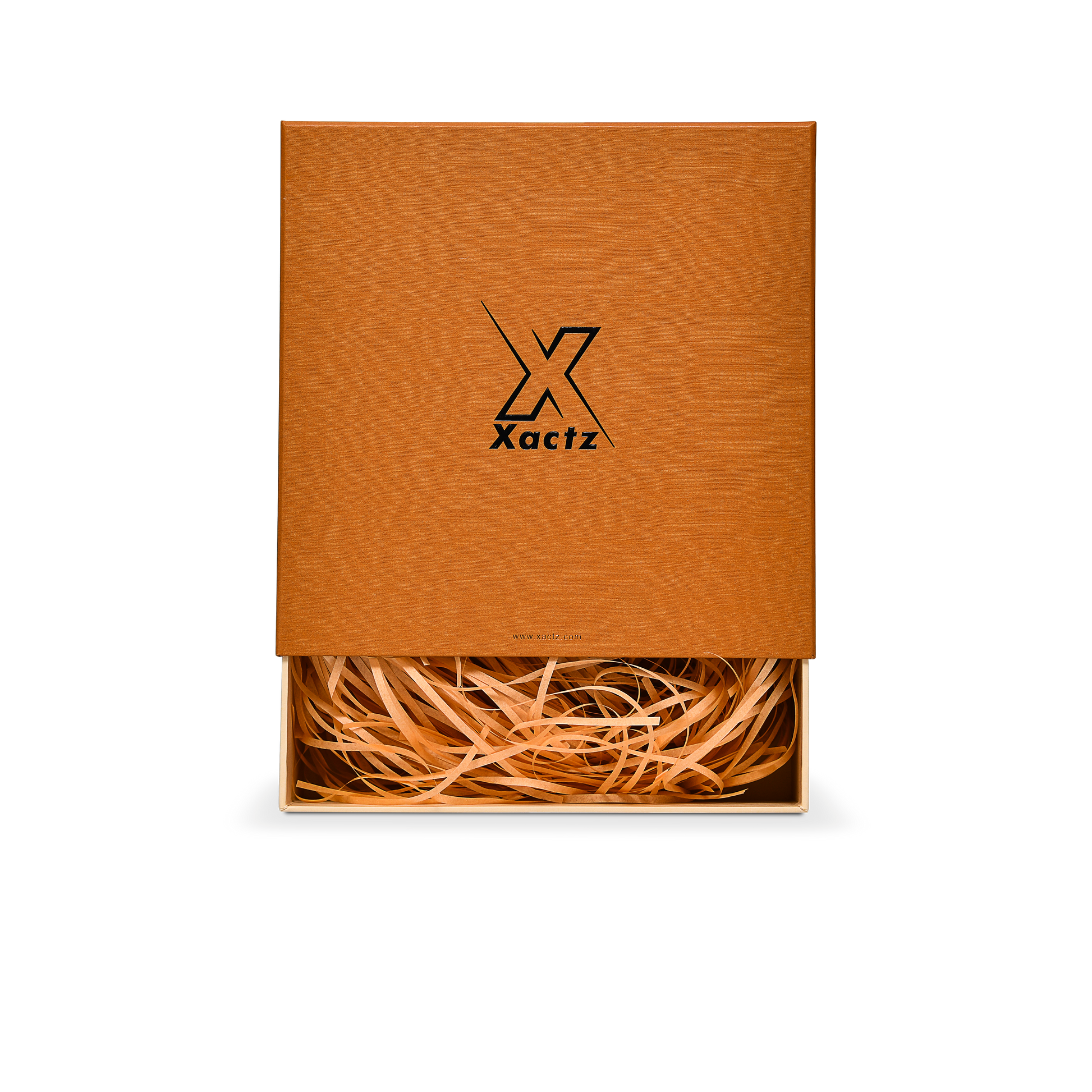 Premium Earth Yellow Embossed Black Gold Foil Rigid Drawer-Style Luxury Gift Box with Natural Raffia Fill