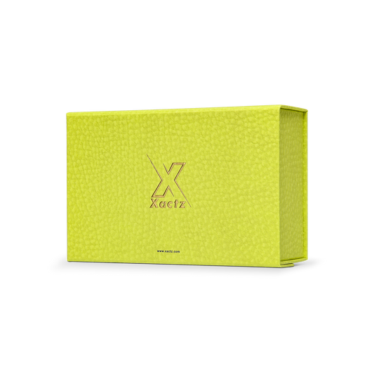 Premium Fruit Green Folding Book-Style Box with Embossed Gold Foil, Silk Satin Lining, Magnetic Closure and Decorative Ribbon