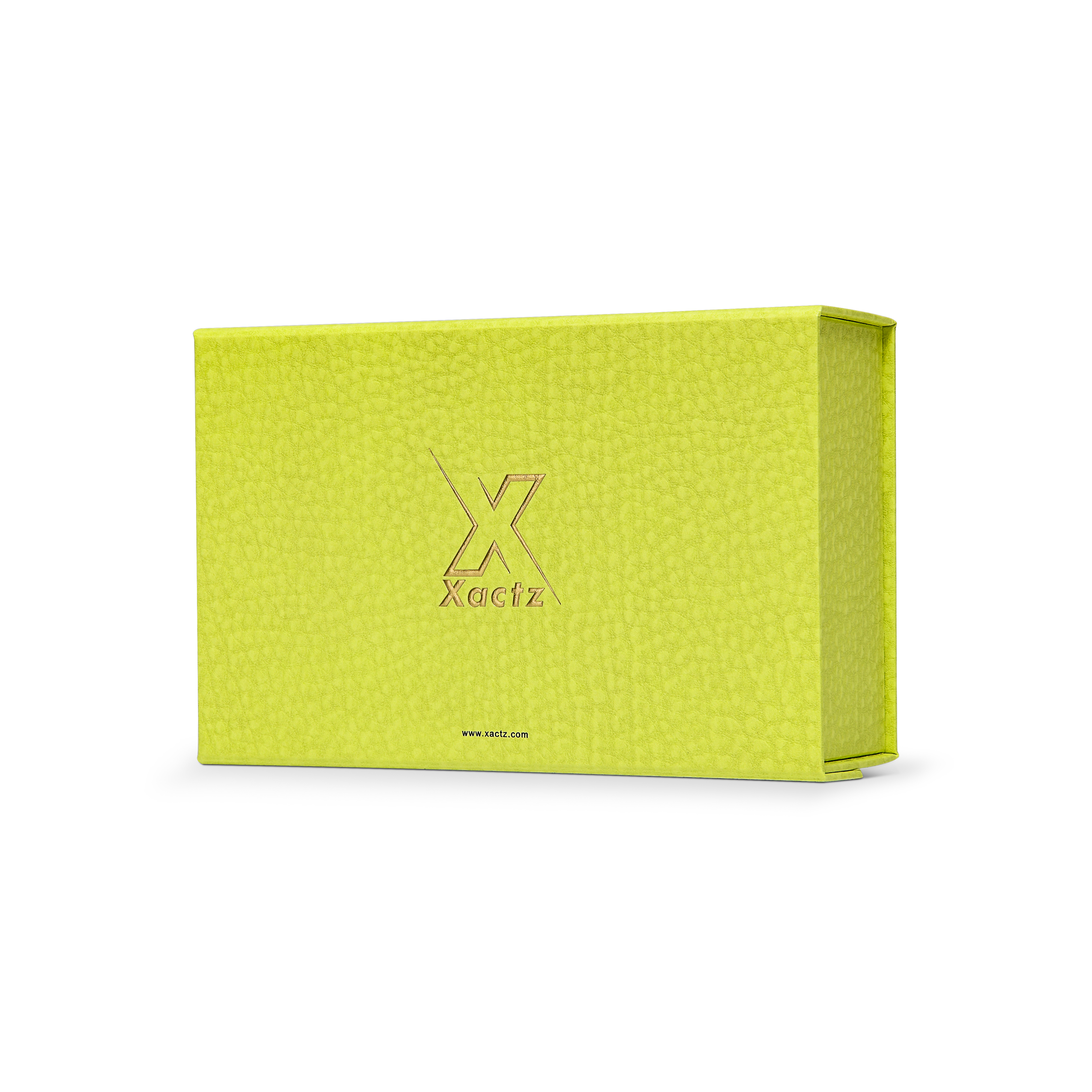 Premium Fruit Green Folding Book-Style Box with Embossed Matte Gold Foil, Magnetic Closure and Decorative Ribbon