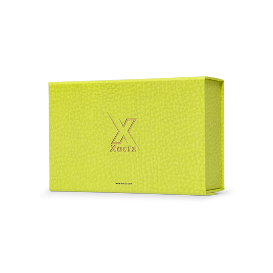 Premium Fruit Green Folding Book-Style Box with Embossed Matte Gold Foil, Magnetic Closure and Decorative Ribbon