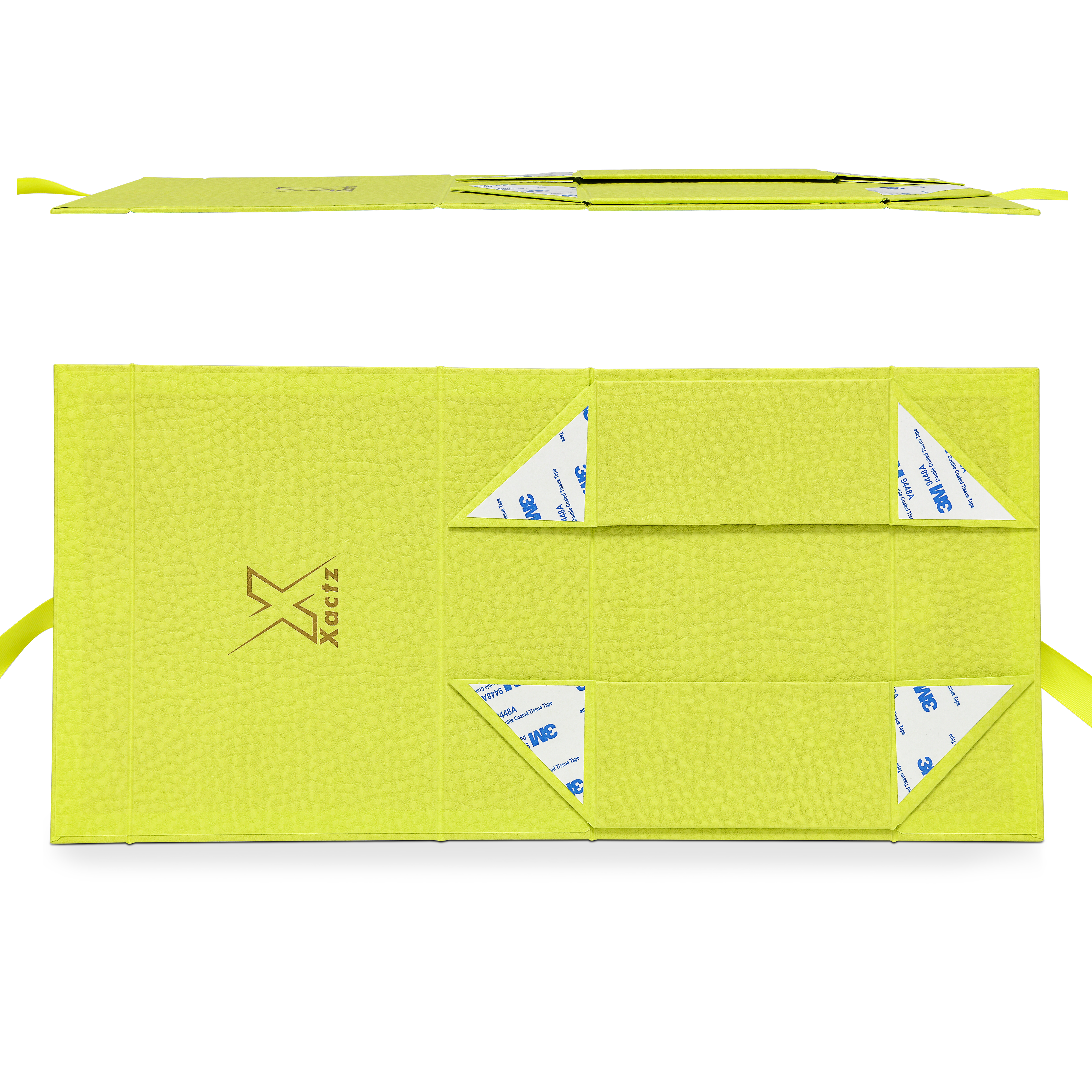 Premium Fruit Green Folding Book-Style Box with Embossed Matte Gold Foil, Magnetic Closure and Decorative Ribbon