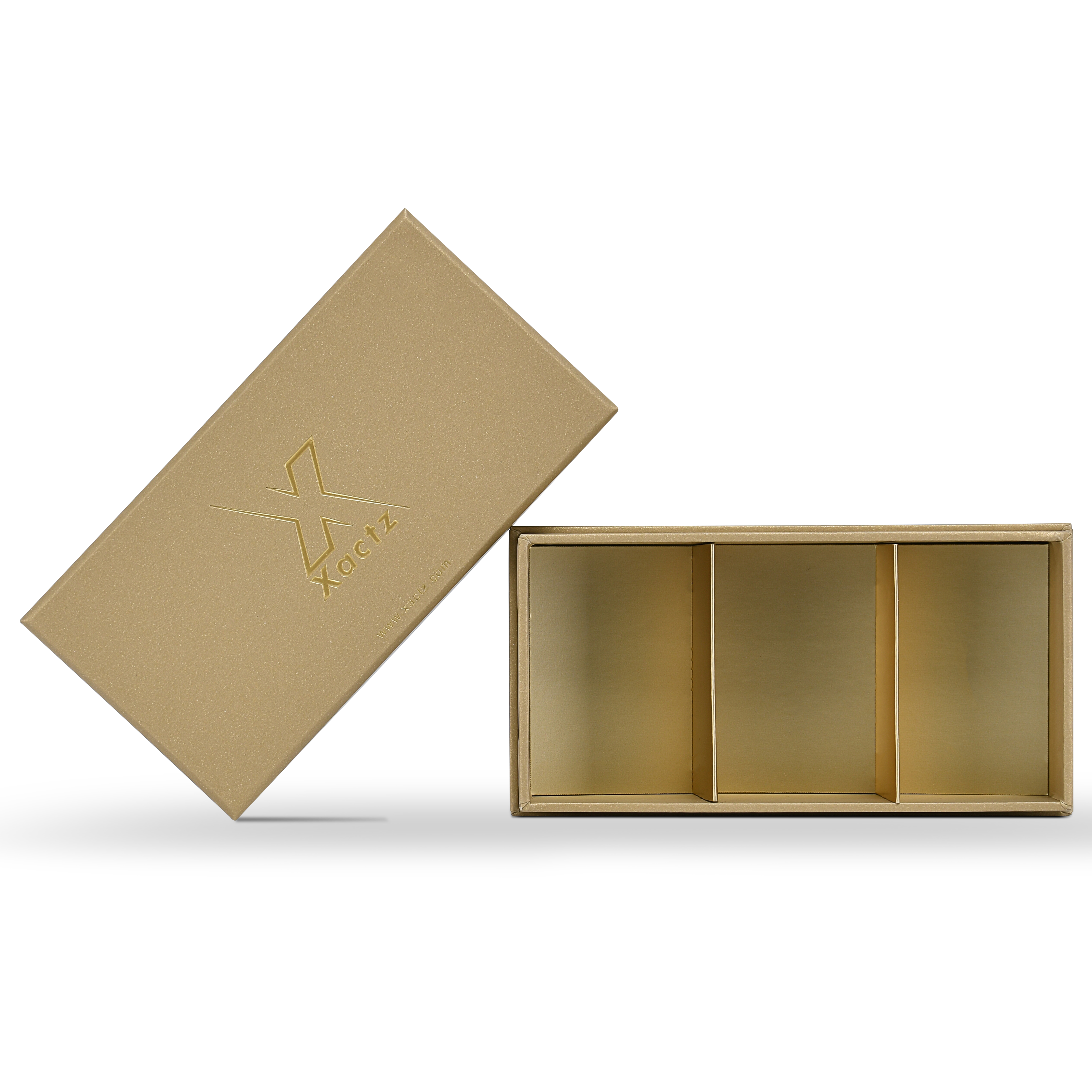 Luxury Custom Gold Lid Base Box Three Compartment Interior Packaging
