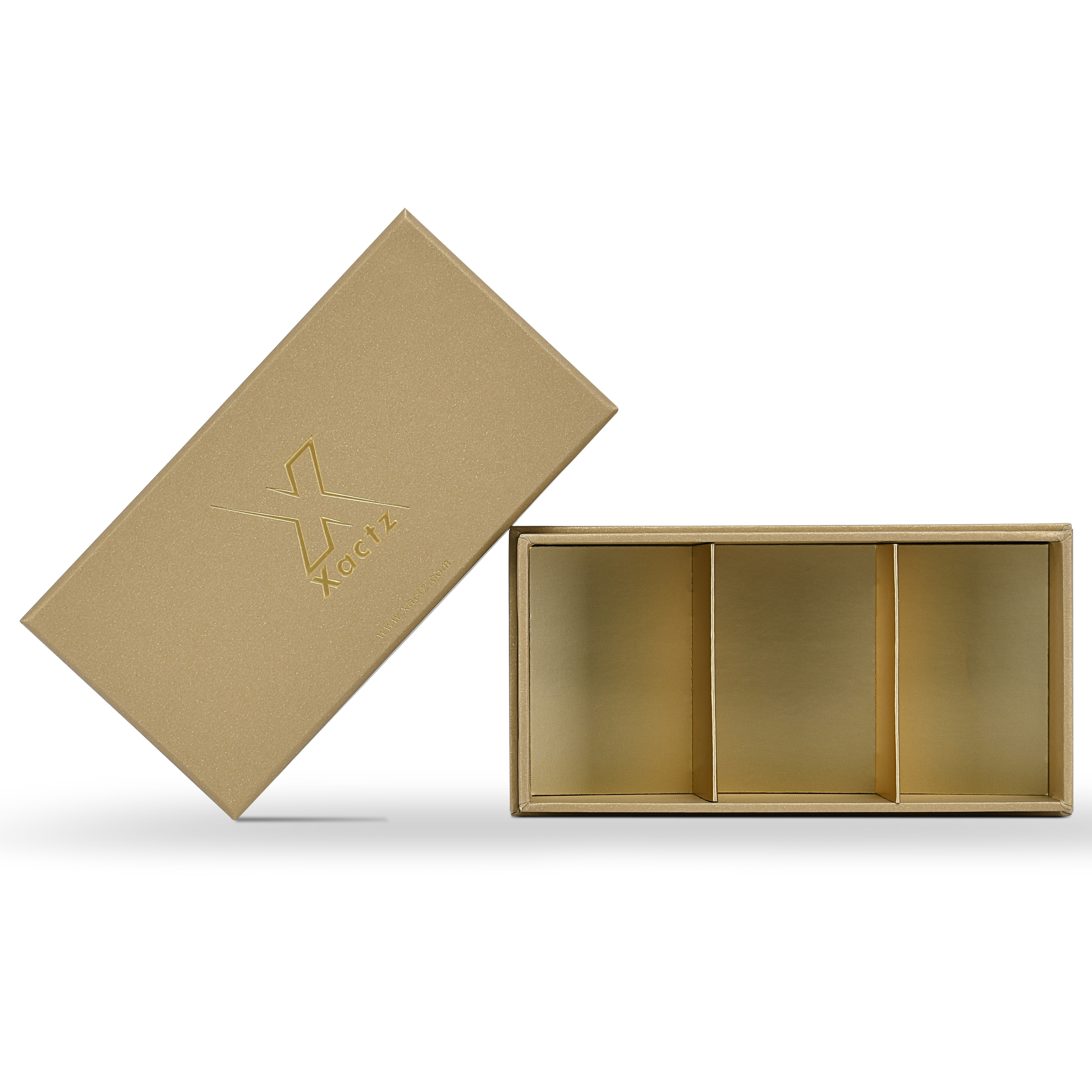 Luxury Custom Gold Lid Base Box Three Compartment Interior Packaging