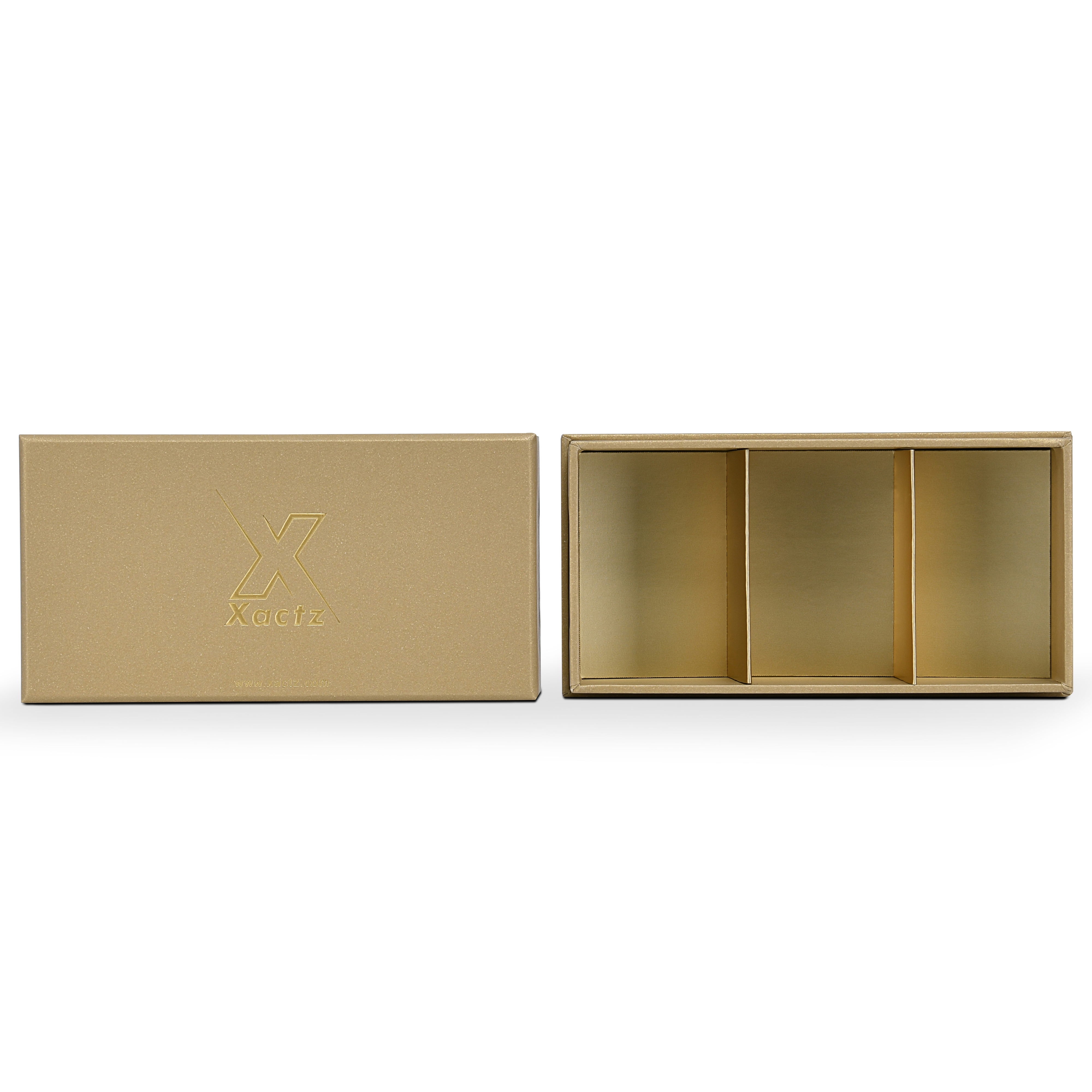 Luxury Custom Gold Lid Base Box Three Compartment Interior Packaging
