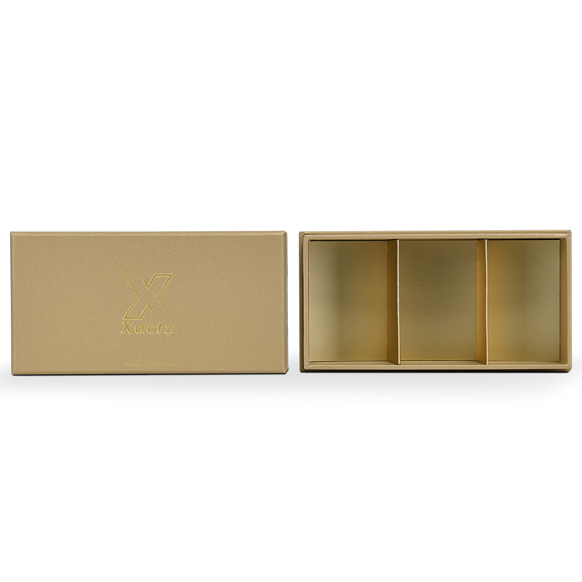 Luxury Custom Gold Lid Base Box Three Compartment Interior Packaging
