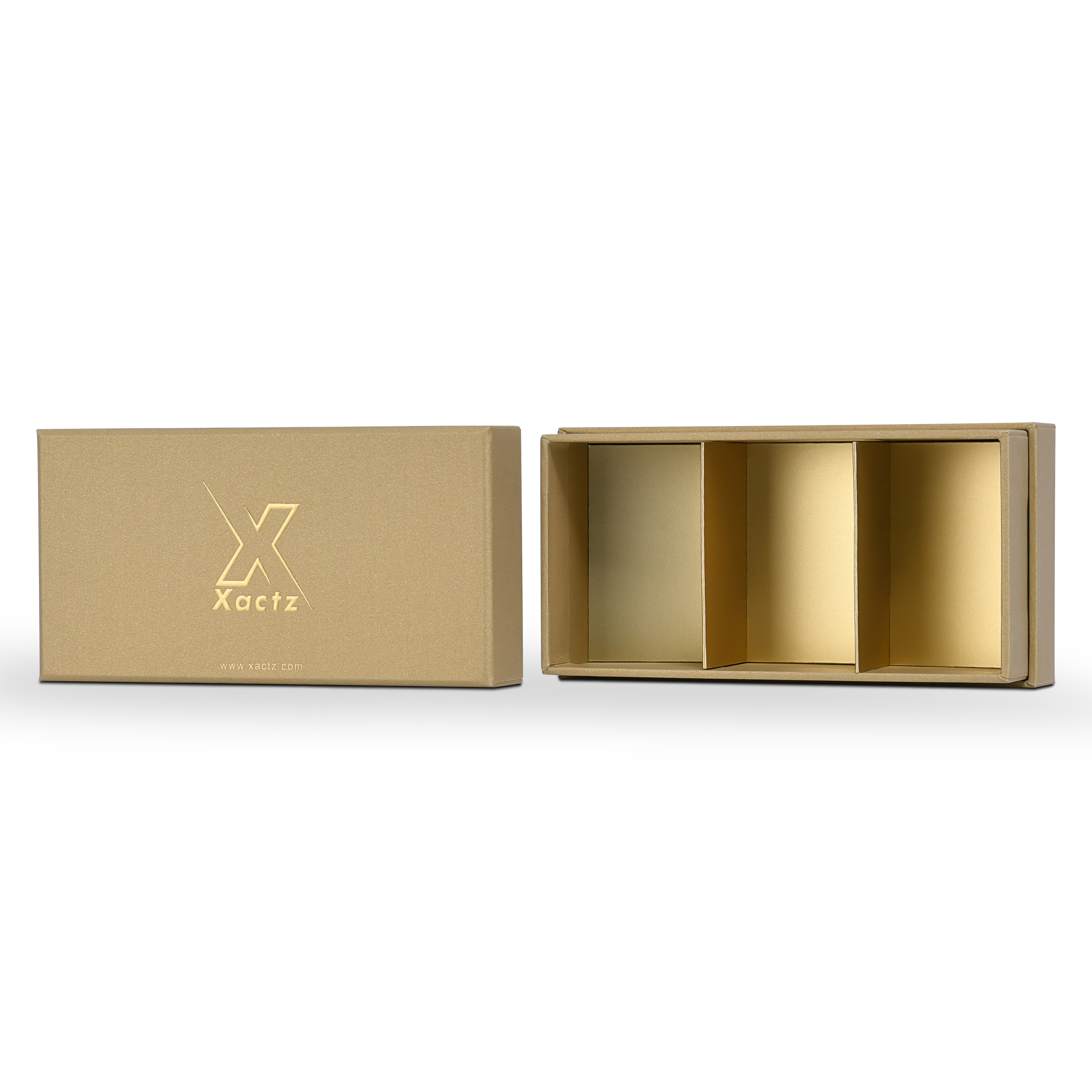 Luxury Custom Gold Lid Base Box Three Compartment Interior Packaging