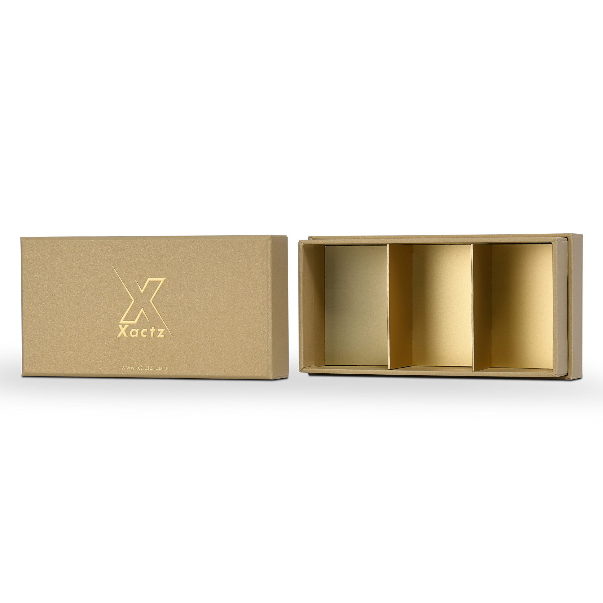 Luxury Custom Gold Lid Base Box Three Compartment Interior Packaging