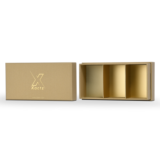 Luxury Custom Gold Lid Base Box Three Compartment Interior Packaging