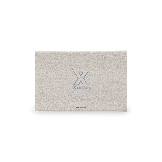 Premium Gray Book-Style Folding Box with Embossed Matte Silver Foil Logo, Magnetic Closure and Black Gold Website Stamping