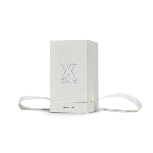 Premium Italian Import Cream White Bright Silver Embossed Hot Stamped Extra Tall Rigid Gift Box with Ribbon Closure