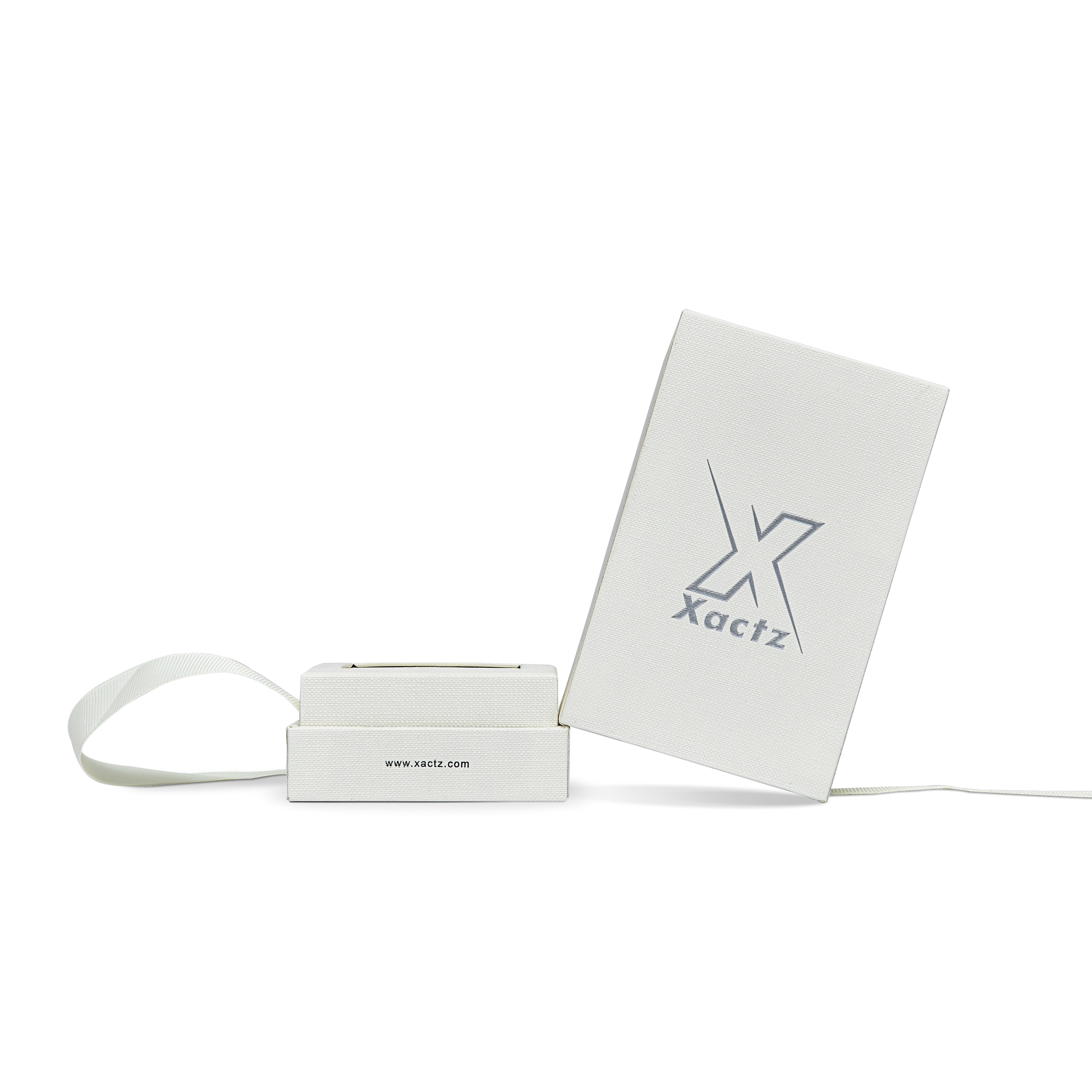 Premium Italian Import Cream White Bright Silver Embossed Hot Stamped Extra Tall Rigid Gift Box with Ribbon Closure