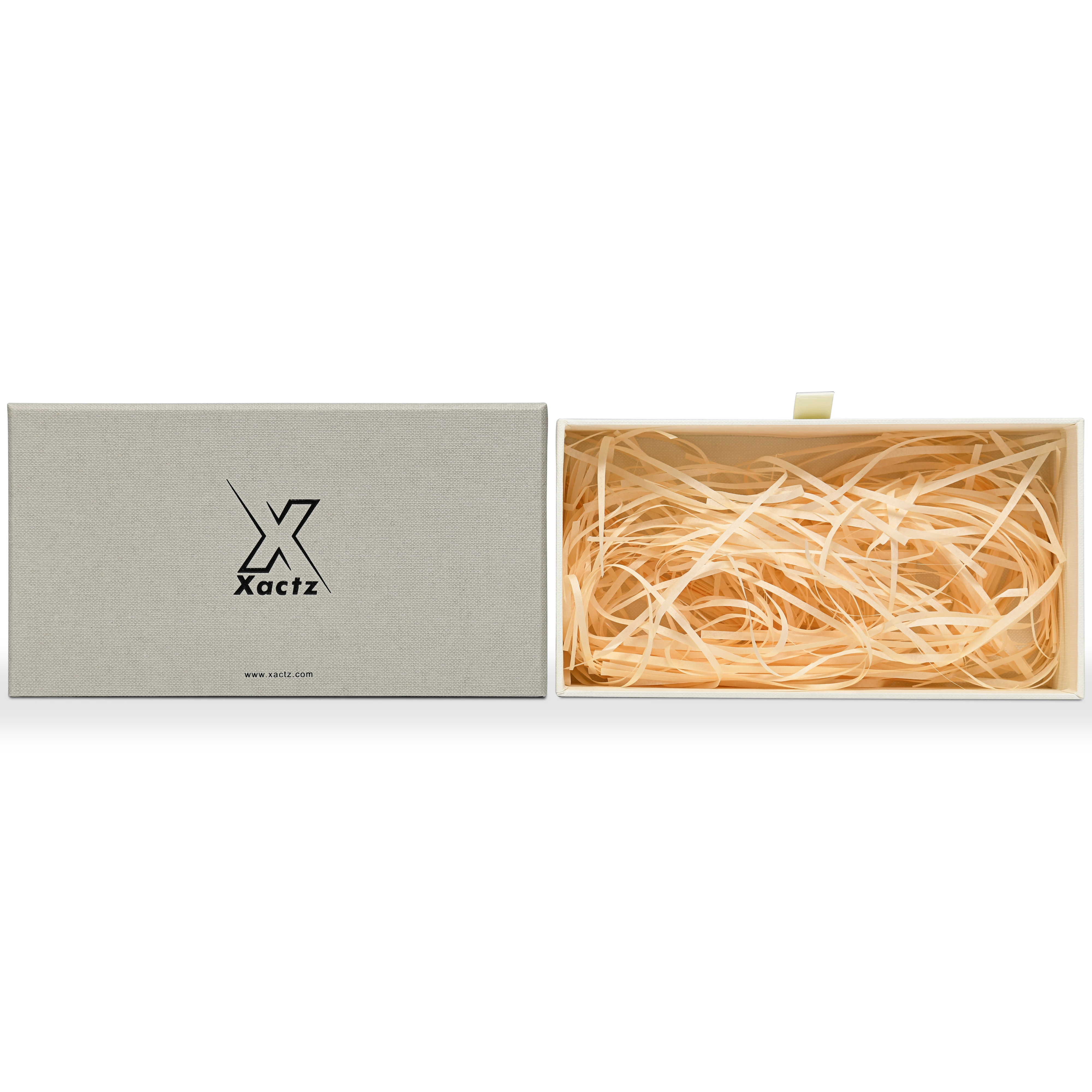 Premium Italian Sage Green Linen Embossed Black Gold Foil Drawer-Style Luxury Gift Box with Cream Interior and Natural Raffia Fill