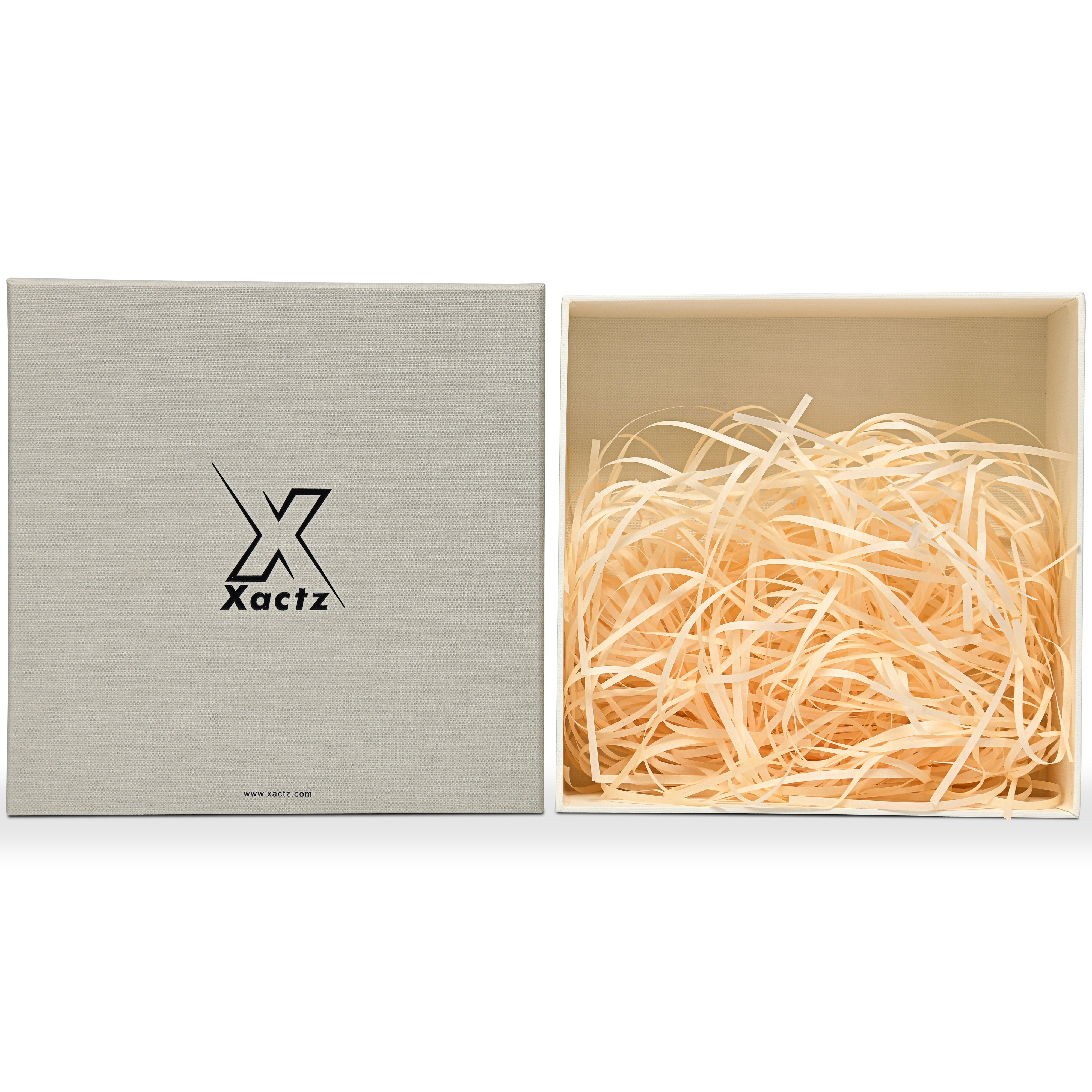 Premium Italian Sage Green Linen Textured Embossed Black Foil Drawer-Style Luxury Gift Box with Cream Interior and Natural Raffia Fill