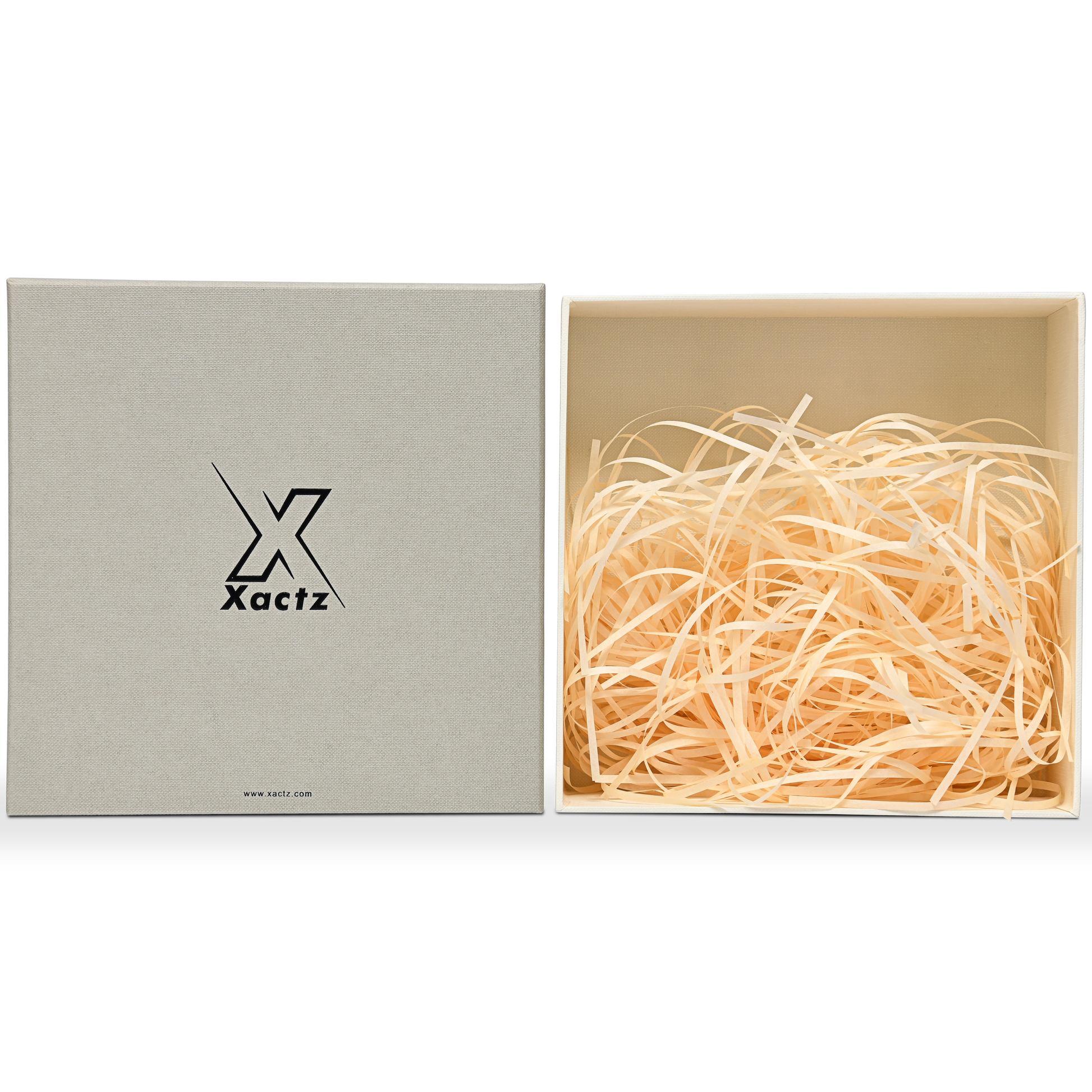 Premium Italian Sage Green Linen Textured Embossed Black Foil Drawer-Style Luxury Gift Box with Cream Interior and Natural Raffia Fill