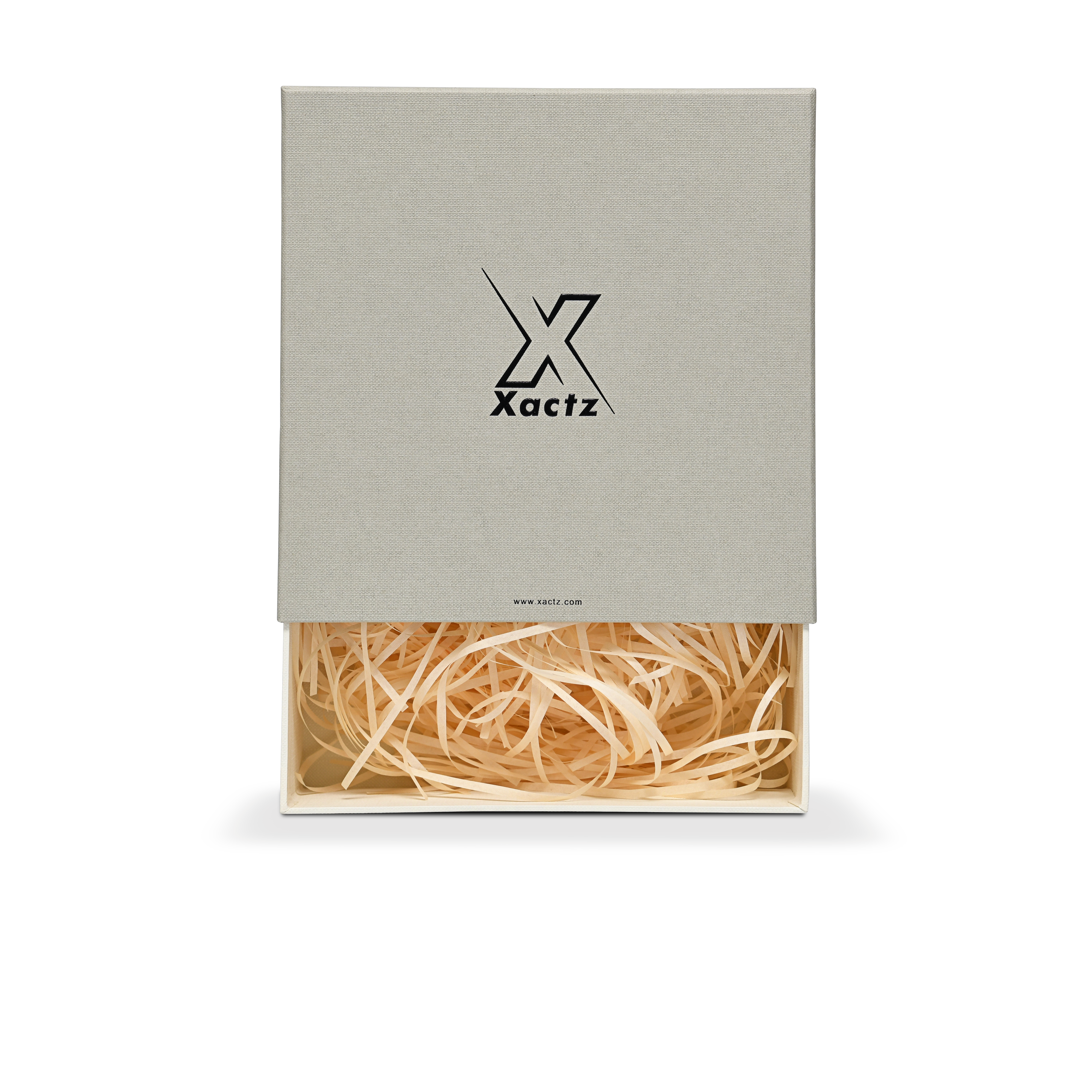 Premium Italian Sage Green Linen Textured Embossed Black Foil Drawer-Style Luxury Gift Box with Cream Interior and Natural Raffia Fill