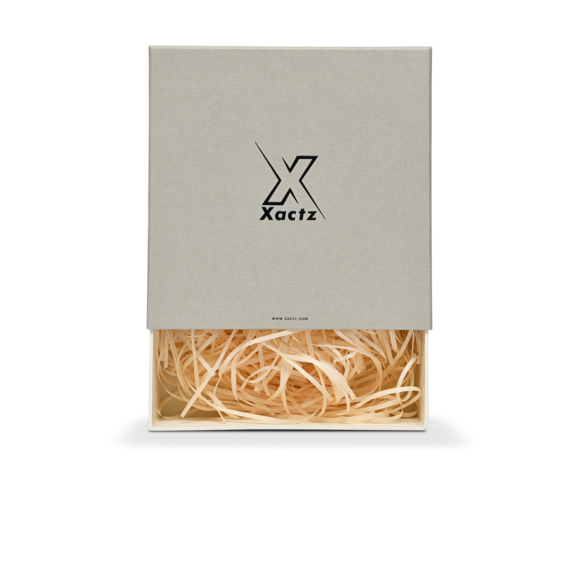 Premium Italian Sage Green Linen Textured Embossed Black Foil Drawer-Style Luxury Gift Box with Cream Interior and Natural Raffia Fill