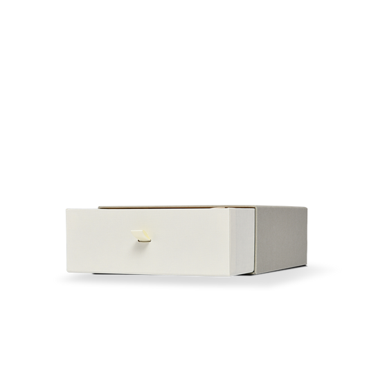 Luxury Custom Grey Linen Drawer Gift Box Black Foil Cream Interior Packaging