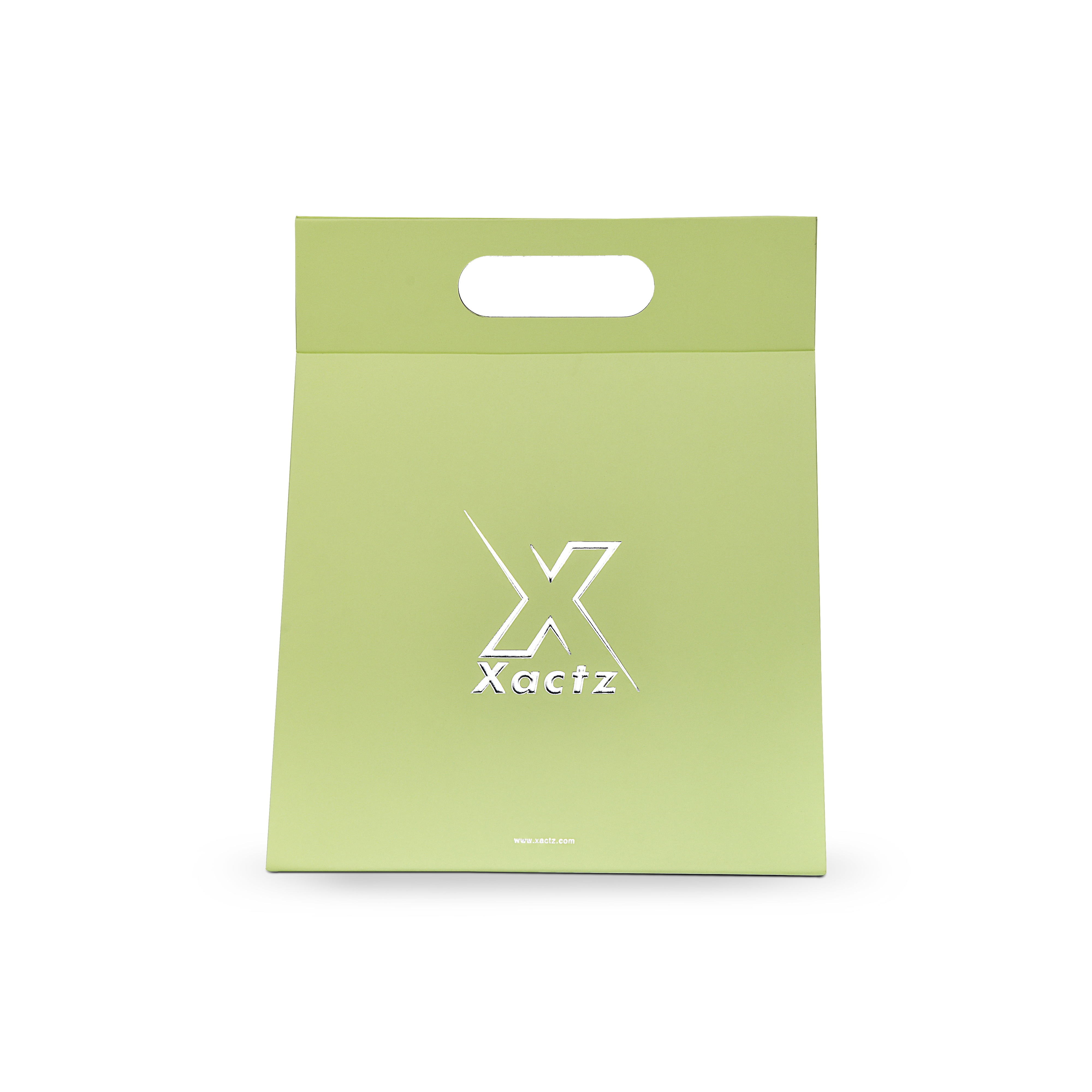 Premium Light Green Die-Cut Handle Bag with Bright Silver Foil