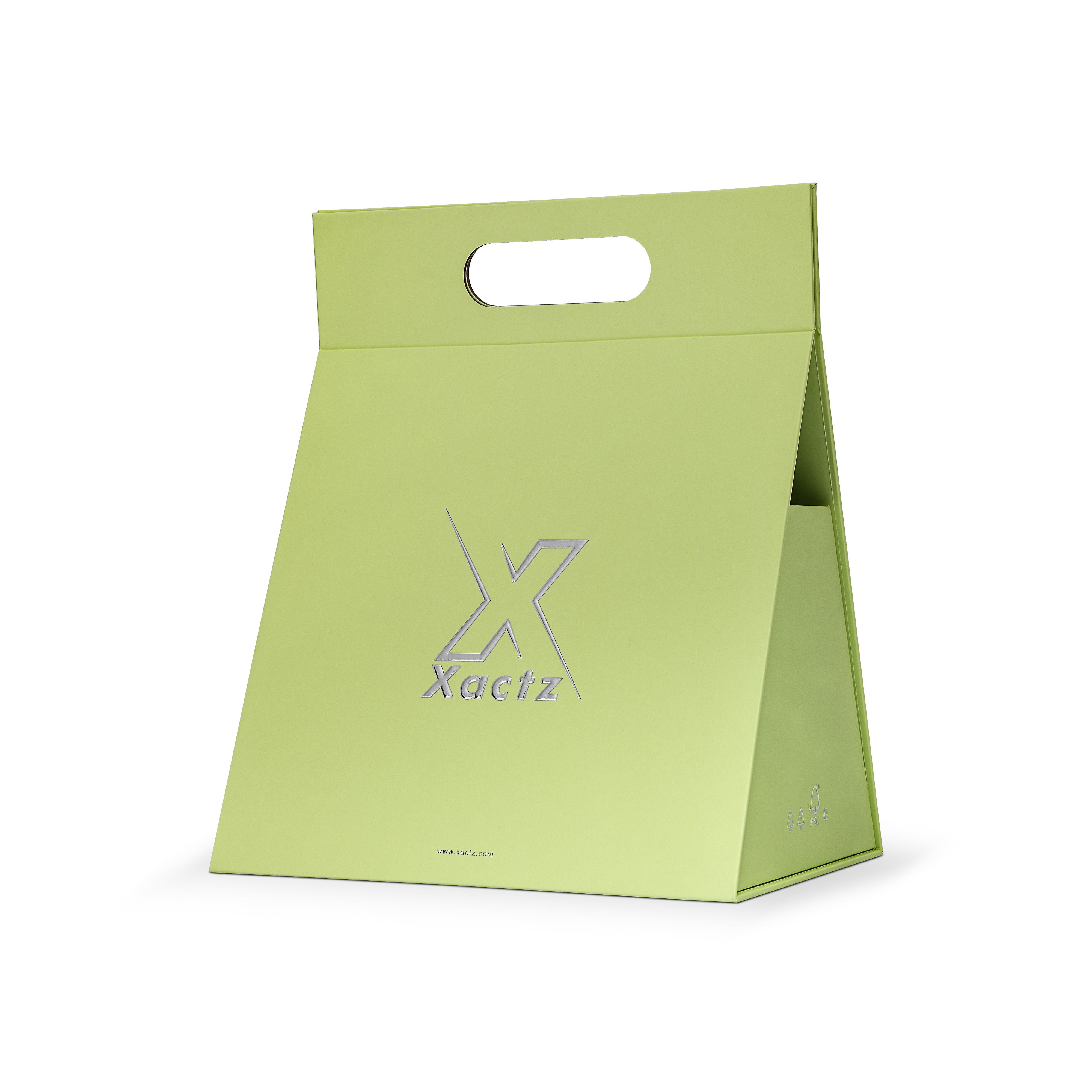 Premium Light Green Die-Cut Handle Bag with Bright Silver Foil