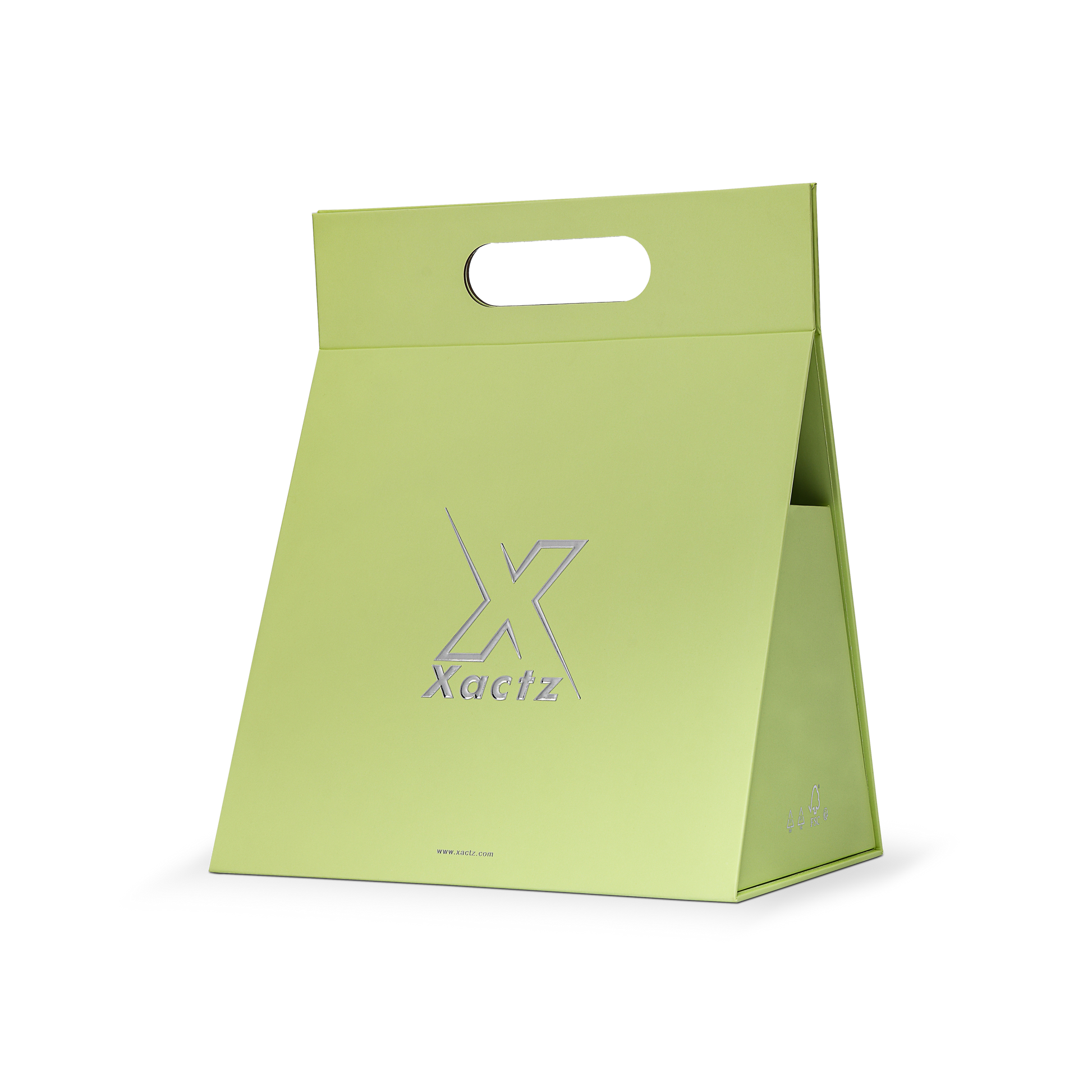 Premium Light Green Die-Cut Handle Bag with Bright Silver Foil