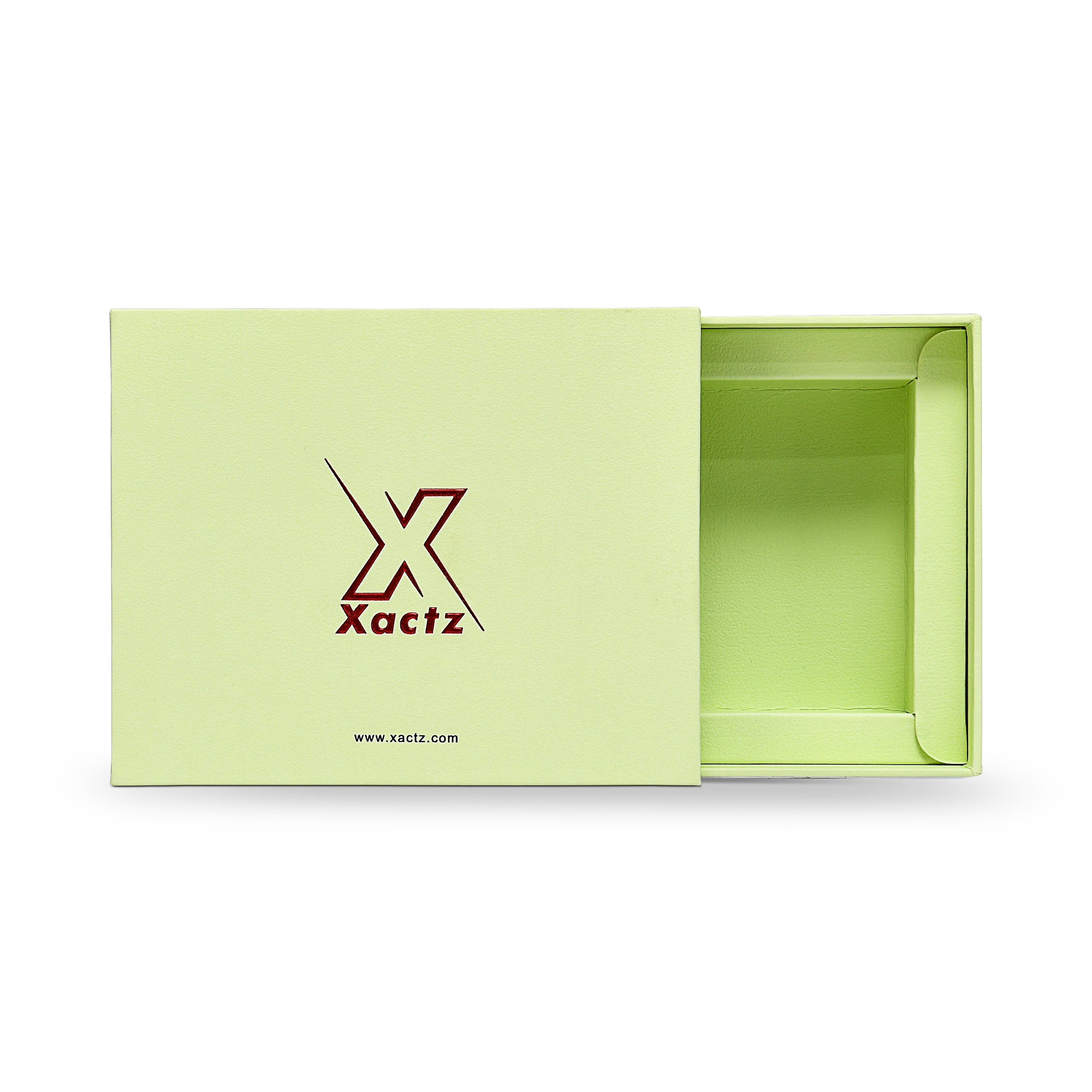 Premium Light Green Drawer Box with Embossed Red Gold Foil Logo