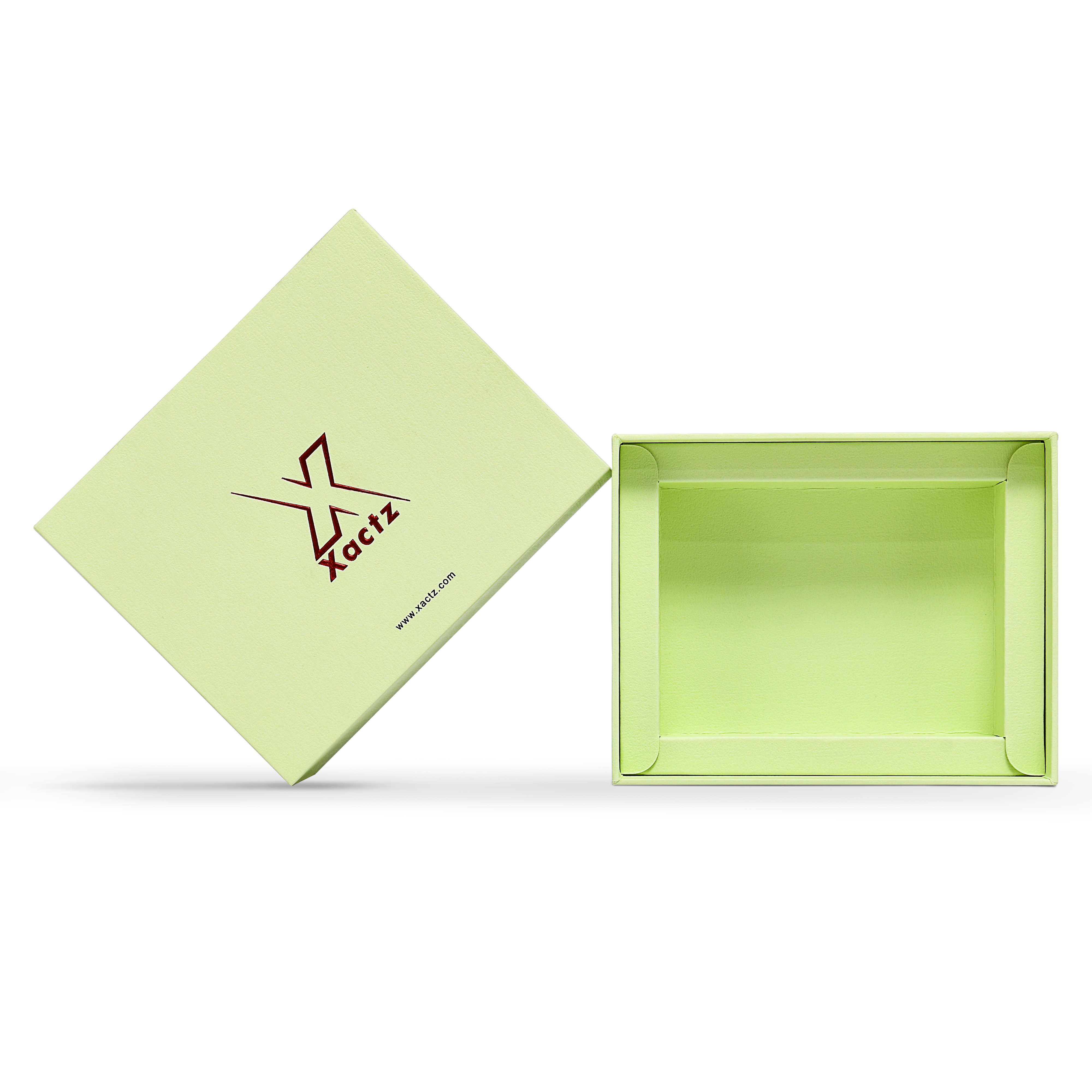 Premium Light Green Drawer Box with Embossed Red Gold Foil Logo
