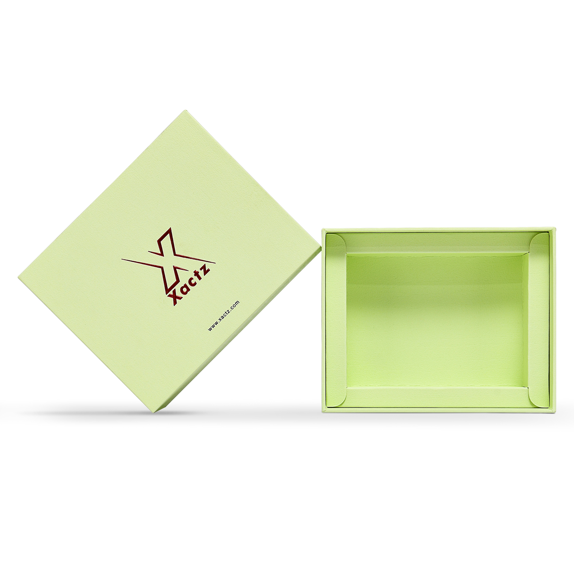 Premium Light Green Drawer Box with Embossed Red Gold Foil Logo