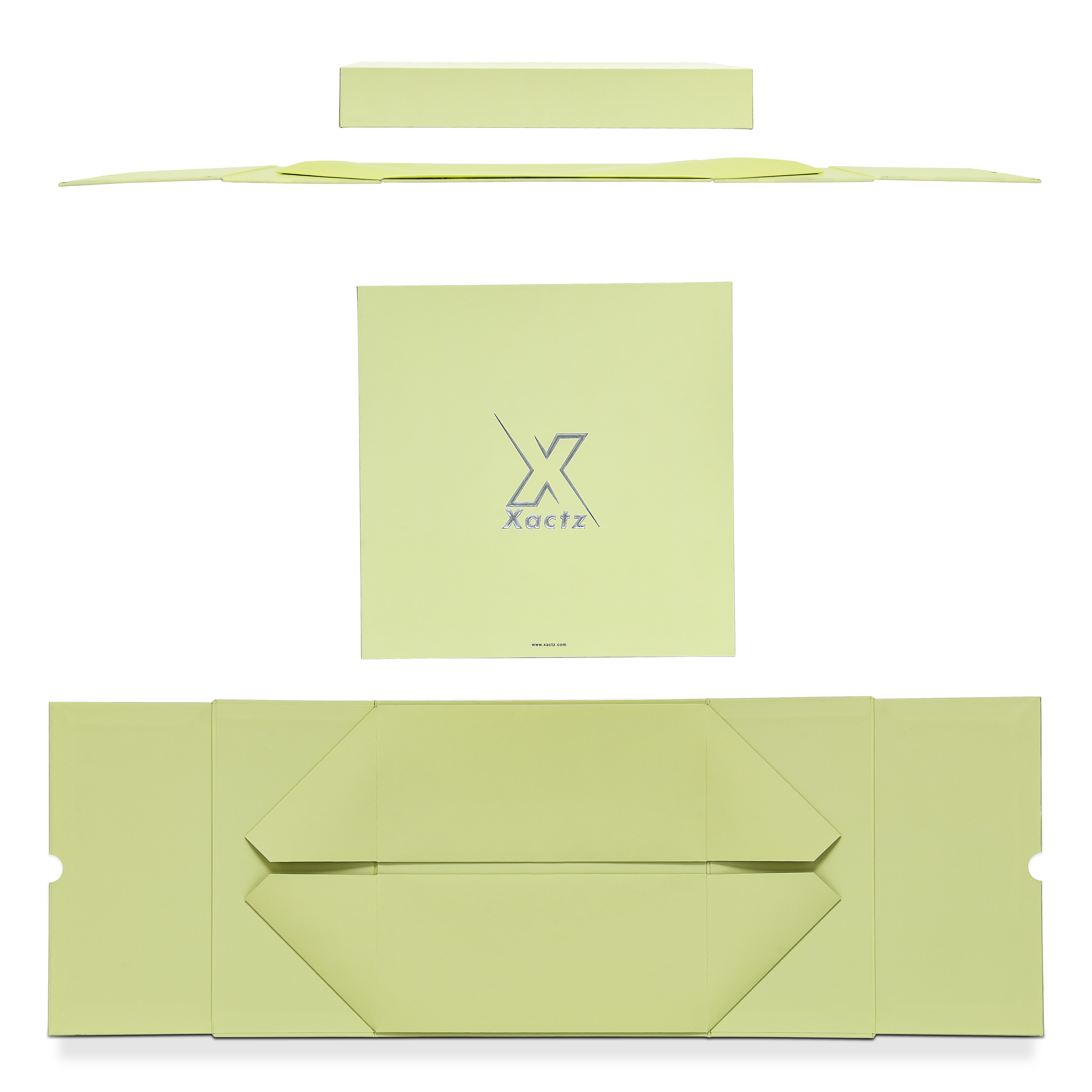 Premium Light Green Embossed Silver Foil Rigid Folding Book-Style Luxury Gift Box