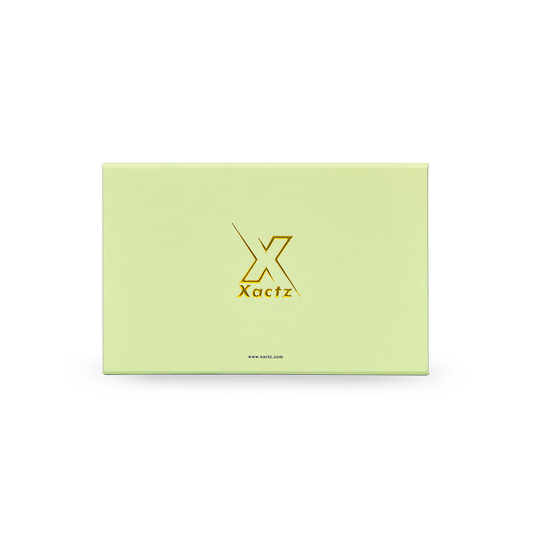 Premium Light Green Folding Book-Style Box with Embossed Bright Gold Foil, Touch Film, Magnetic Closure and Decorative Ribbon