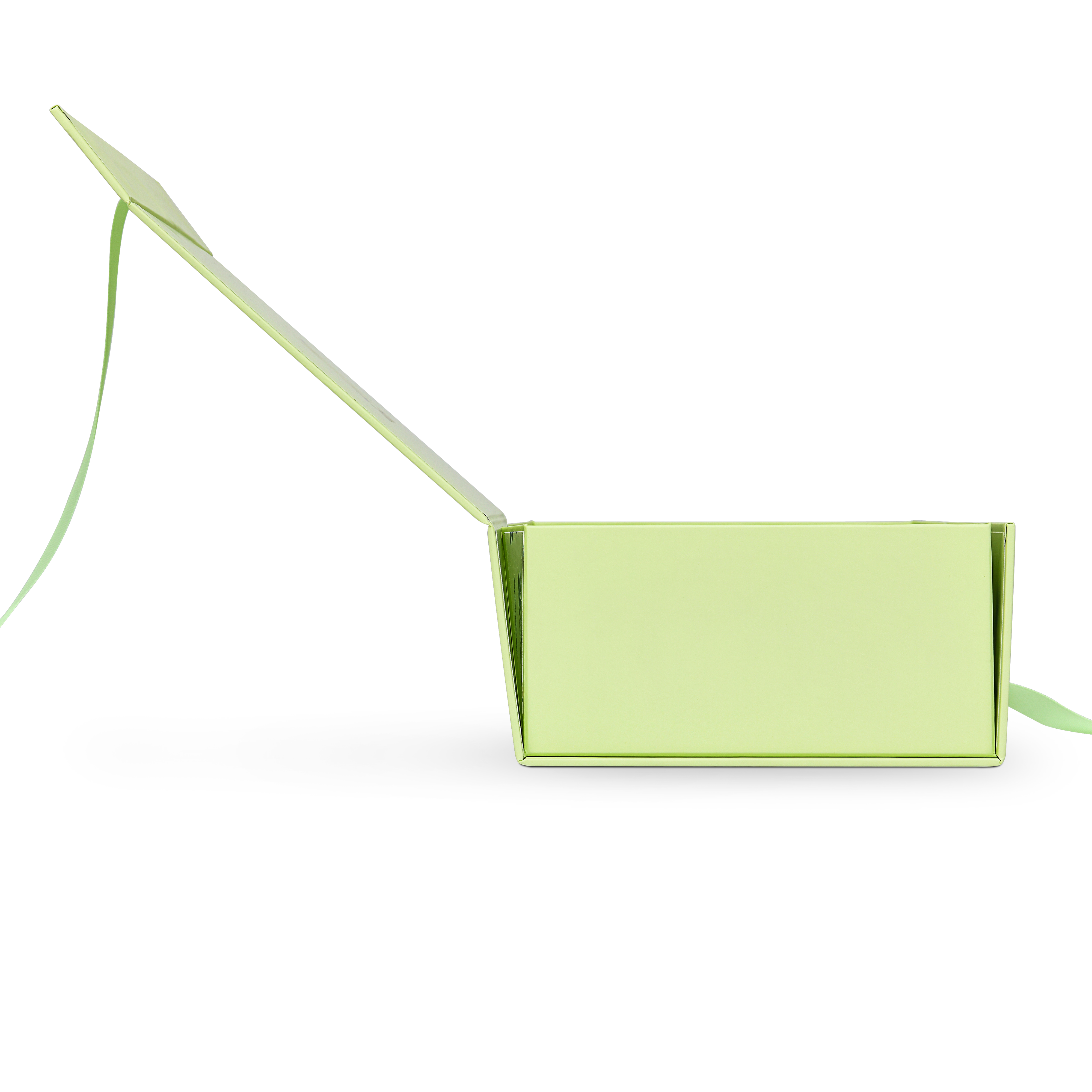 Premium Light Green Folding Book-Style Box with Embossed Bright Gold Foil, Touch Film, Magnetic Closure and Decorative Ribbon