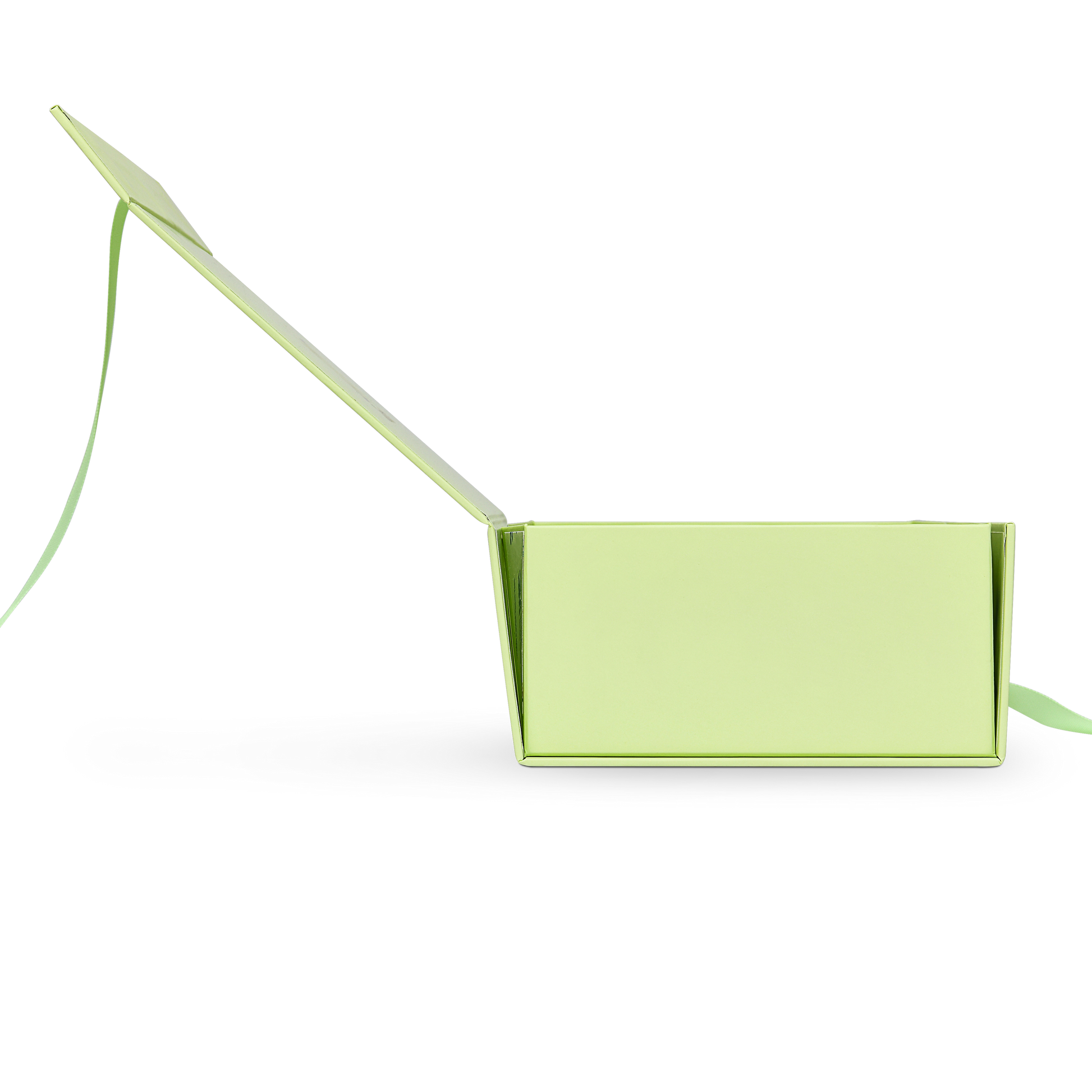 Premium Light Green Folding Book-Style Box with Embossed Bright Gold Foil, Touch Film, Magnetic Closure and Decorative Ribbon