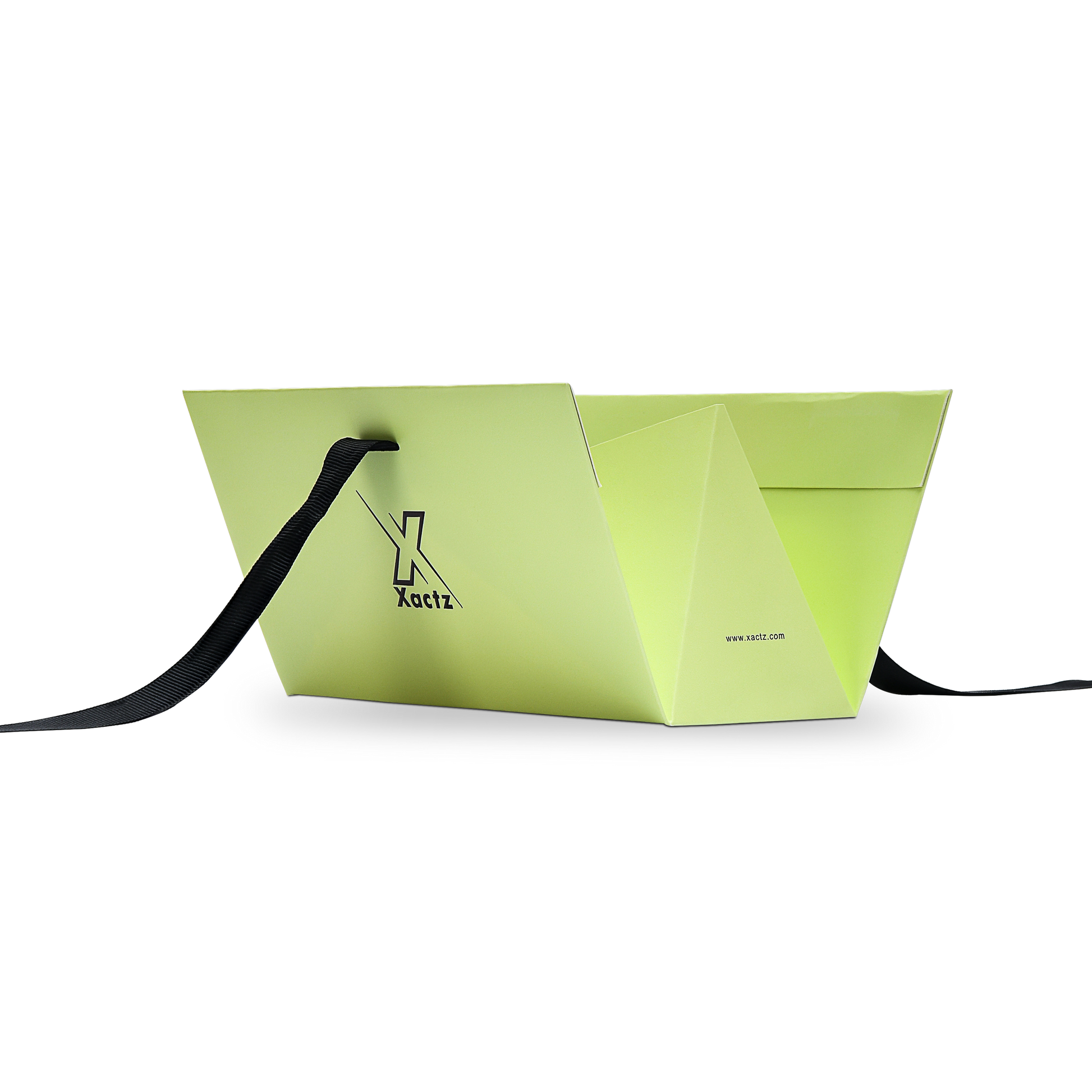 Premium Light Green Gift Bag with Black Ribbon Handles and Embossed Black Foil