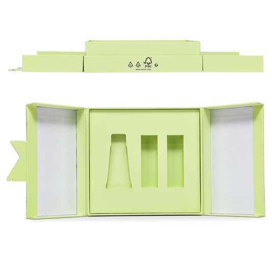 Scatola di Lusso Personalizzata Verde con Apertura a Cerniera e Inserto in Cartoncino con Stampa in Oro per Imballaggio