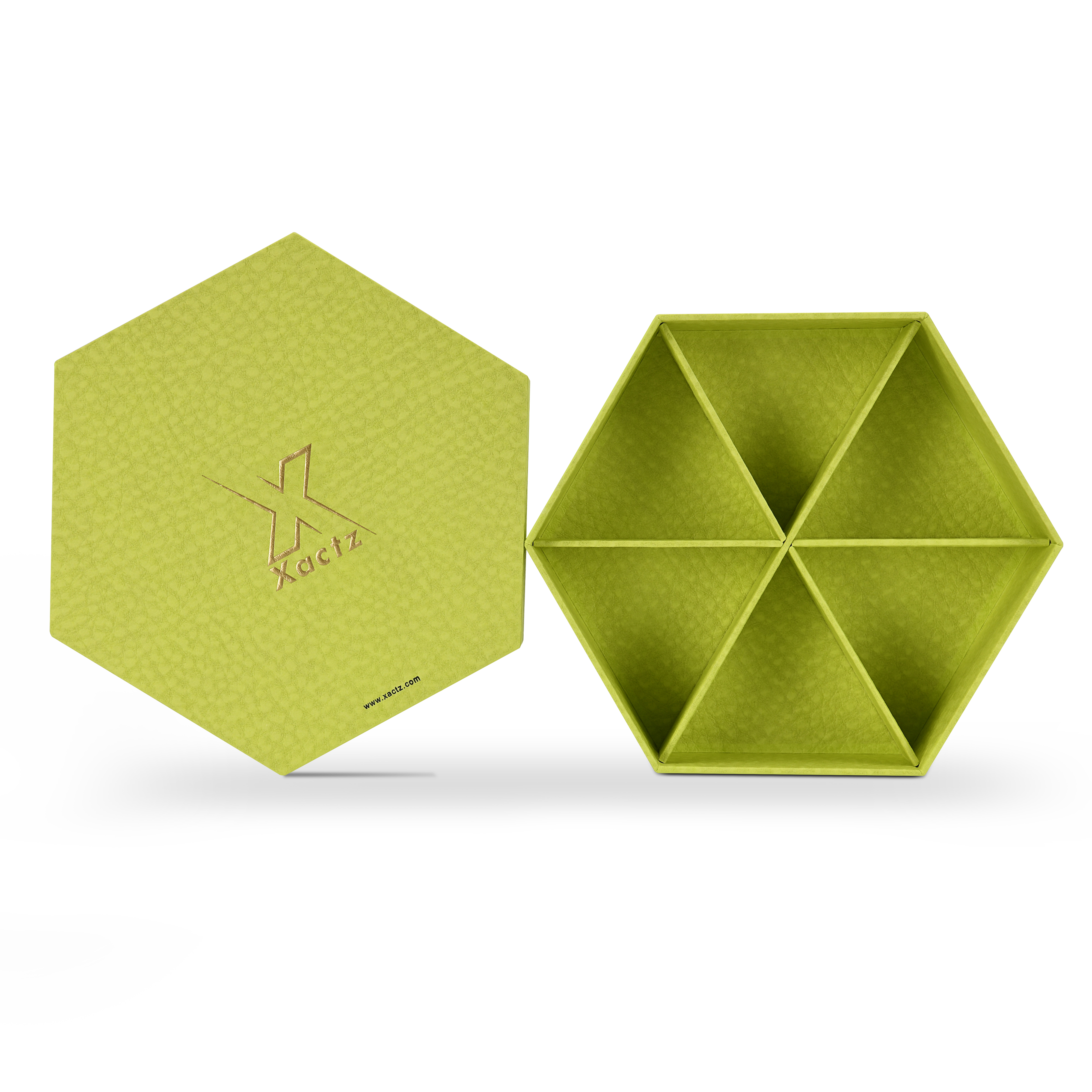 Luxury Custom Hexagonal Lid Base Box Six Compartment Green Packaging