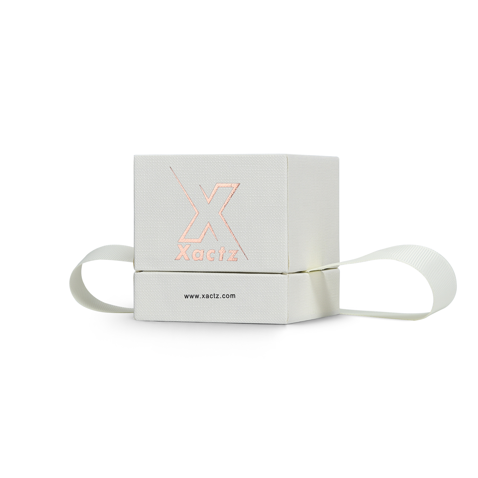 Premium Off-White Gold Hot Stamped Rigid Lid and Base Gift Box with Ribbon Closure